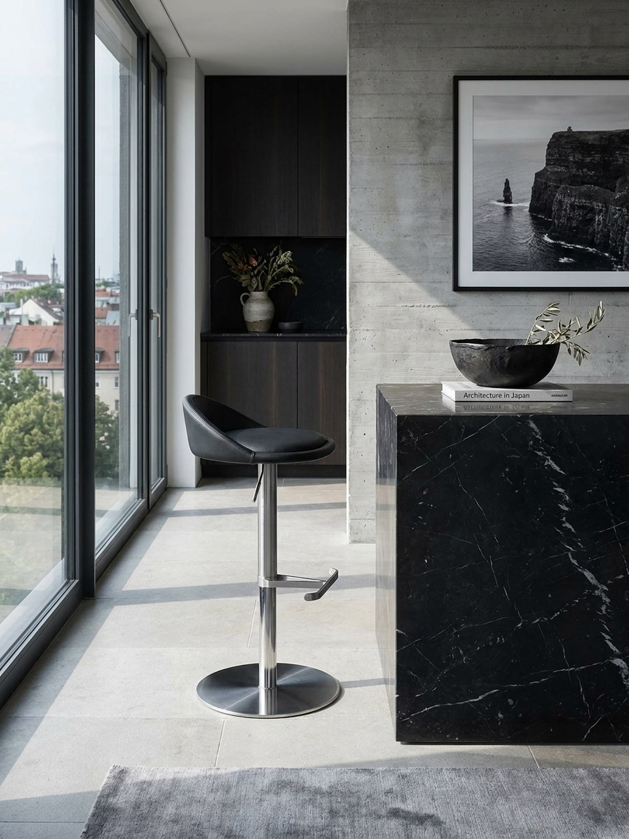 Barhocker Edelstahl Höhenverstellbar Rückenlehne Drehbar, Schwarz 43x43x90 cm