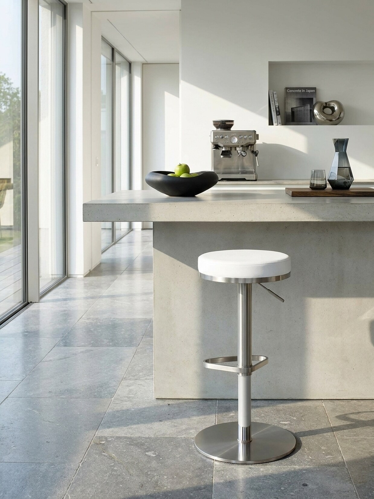Barhocker Edelstahl Höhenverstellbar Drehbar Standfuß Gepolstert, Weiß 38x38x82 cm