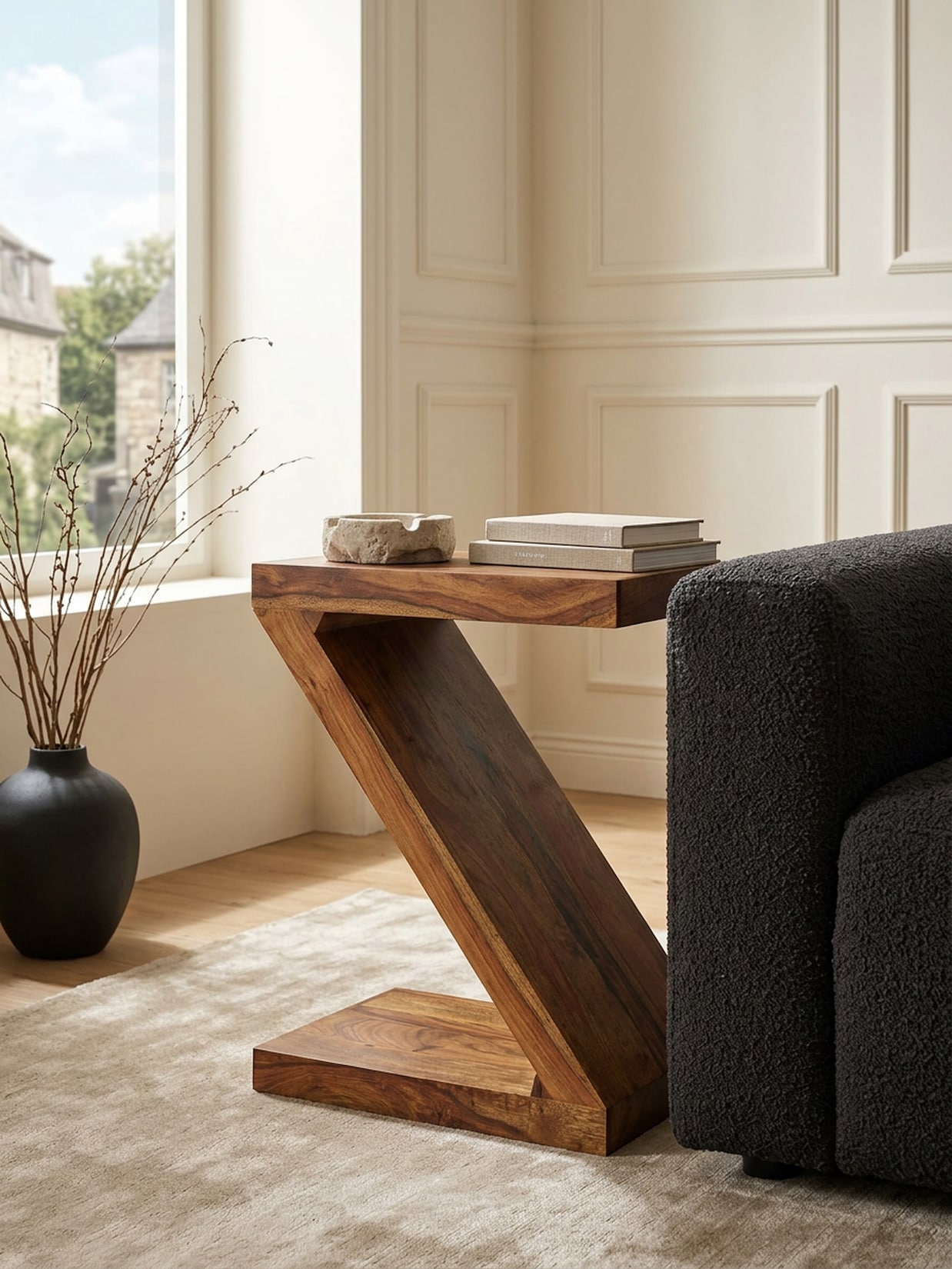 Beistelltisch Massivholz Z Cube Landhausstil Design MUMBAI, Dunkelbraun 30x44x59 cm