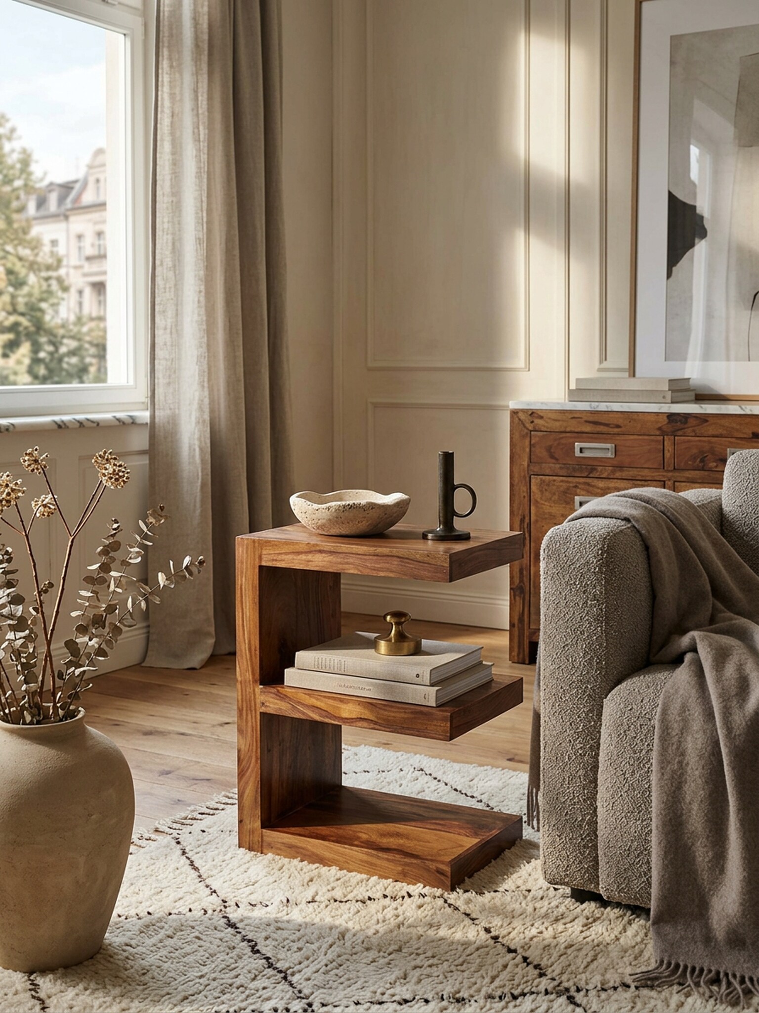 Beistelltisch Massivholz E Cube Landhausstil Design MUMBAI, Dunkelbraun 30x45x60 cm 