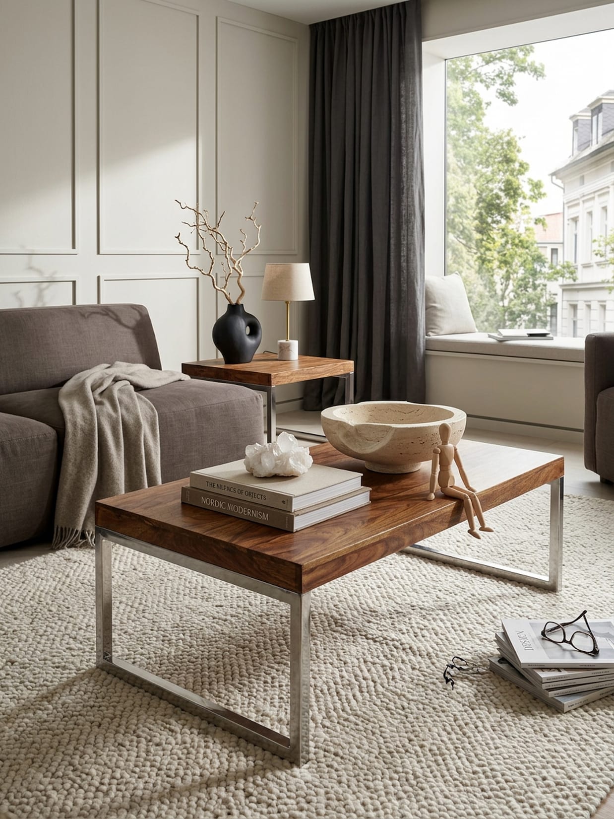 Couchtisch GUNA im Landhaus-Stil aus massivem Holz mit Designmerkmalen, Dunkelbraun 60x120x40 cm