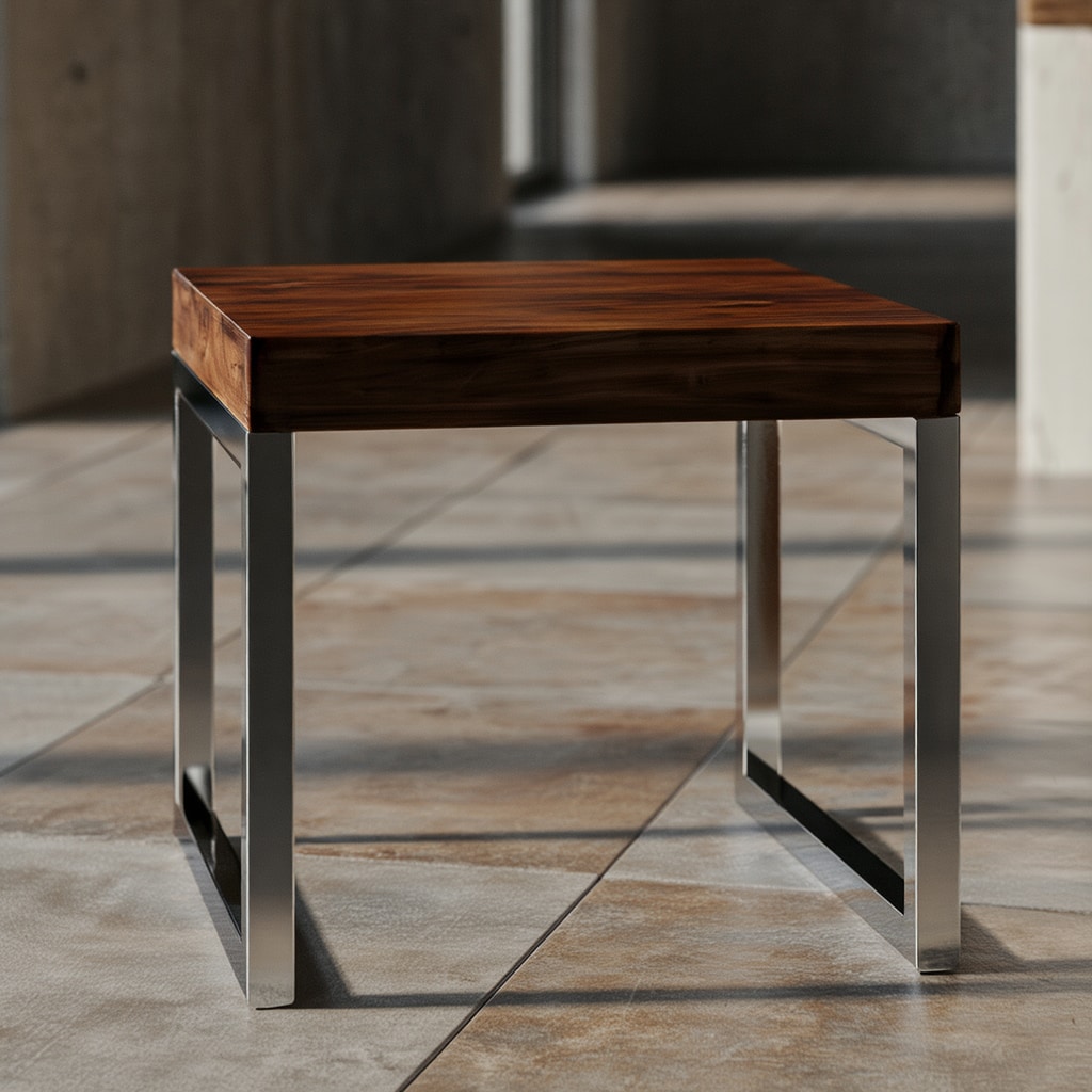 Beistelltisch Massivholz Metallgestell Landhausstil GUNA, Dunkelbraun 45x45x40 cm 