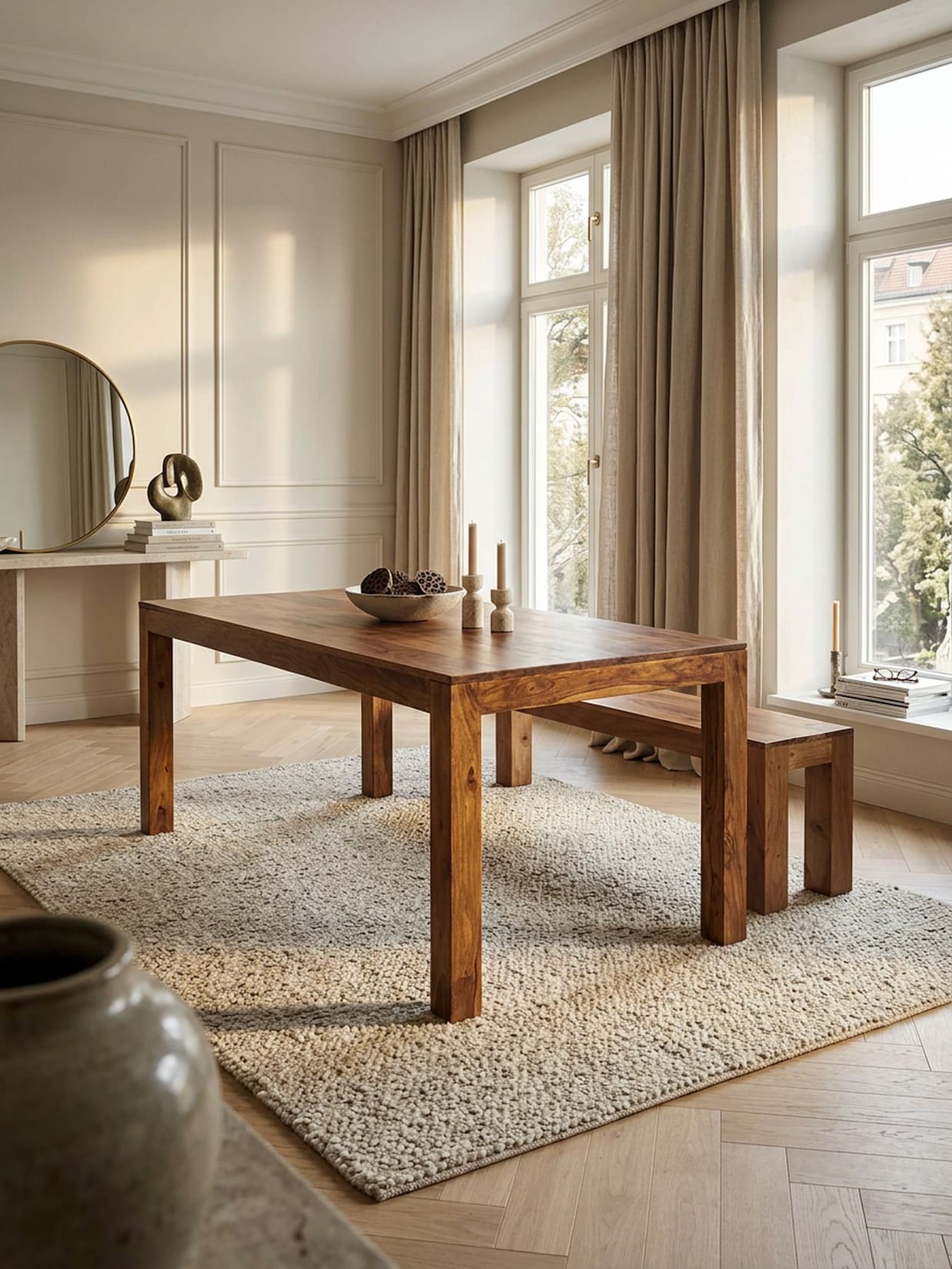 Esstisch Massivholz Rechteckig Zeitlos MUMBAI, Dunkelbraun 180x90x76 cm