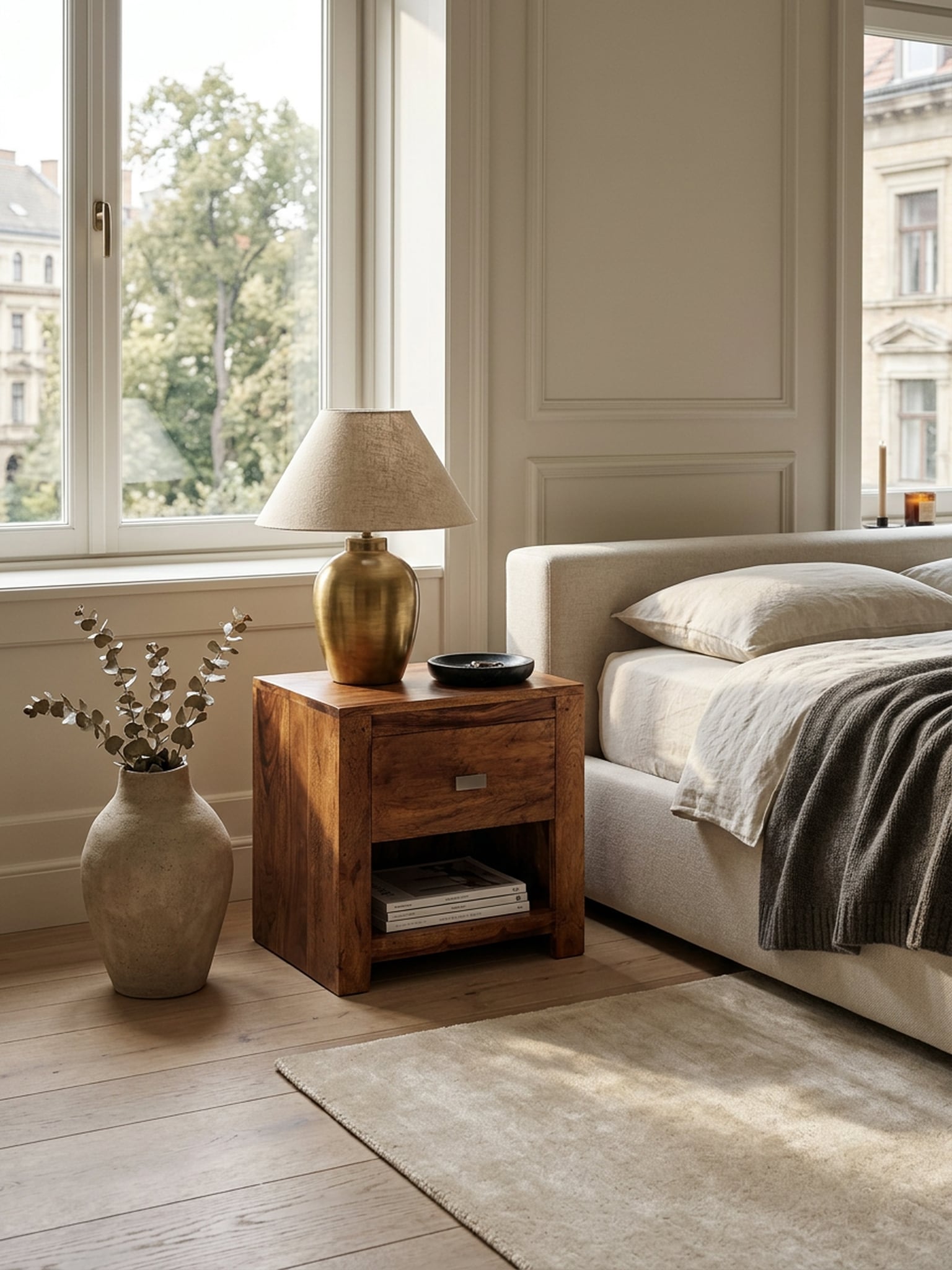 Nachttisch &ndash; Massivholz, 40x40x30&nbsp;cm, Schublade & Ablage, Landhausstil 