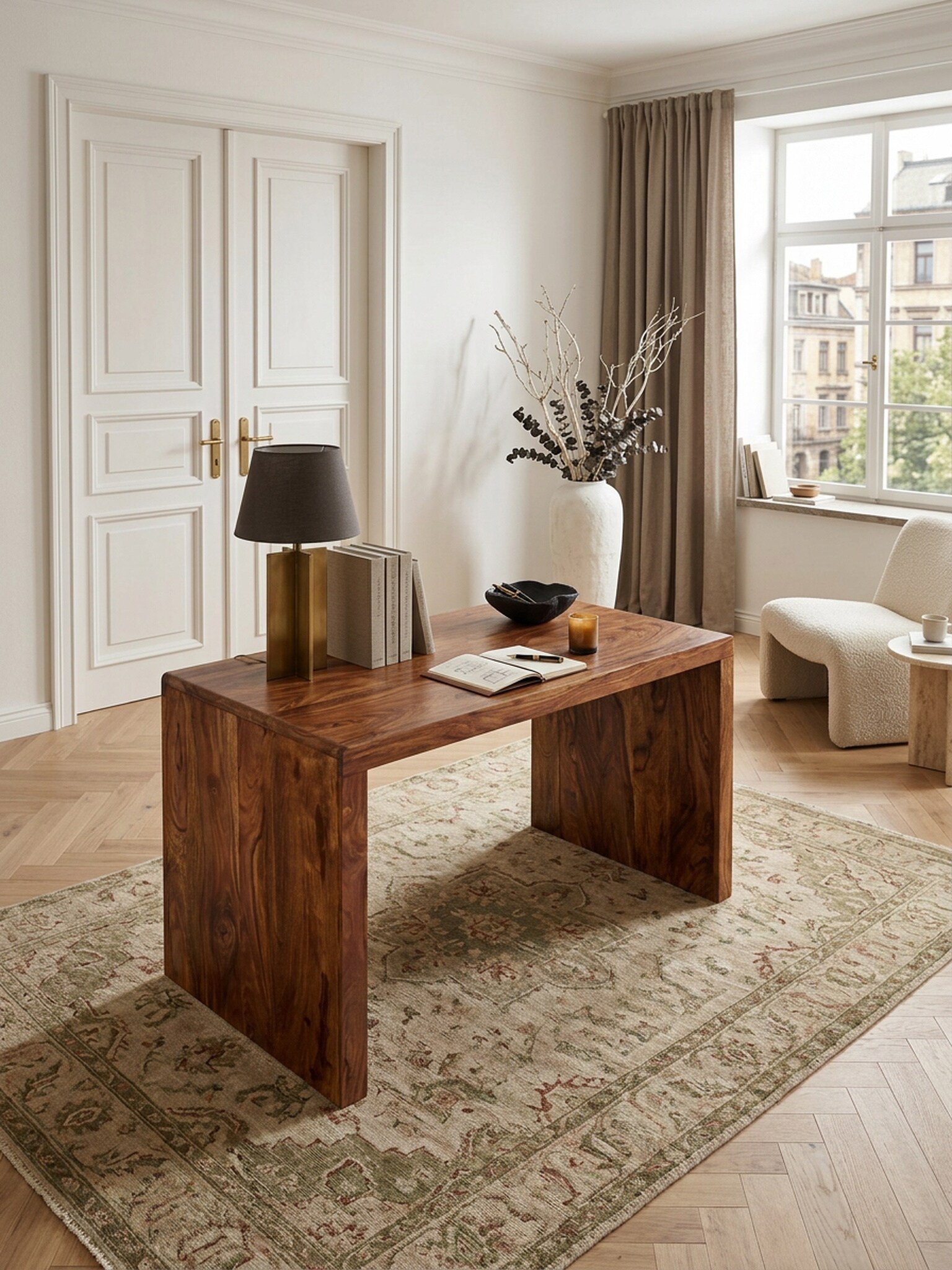 Schreibtisch Massivholz Ablage Landhausstil BOHA, Dunkelbraun 120x60x76 cm 