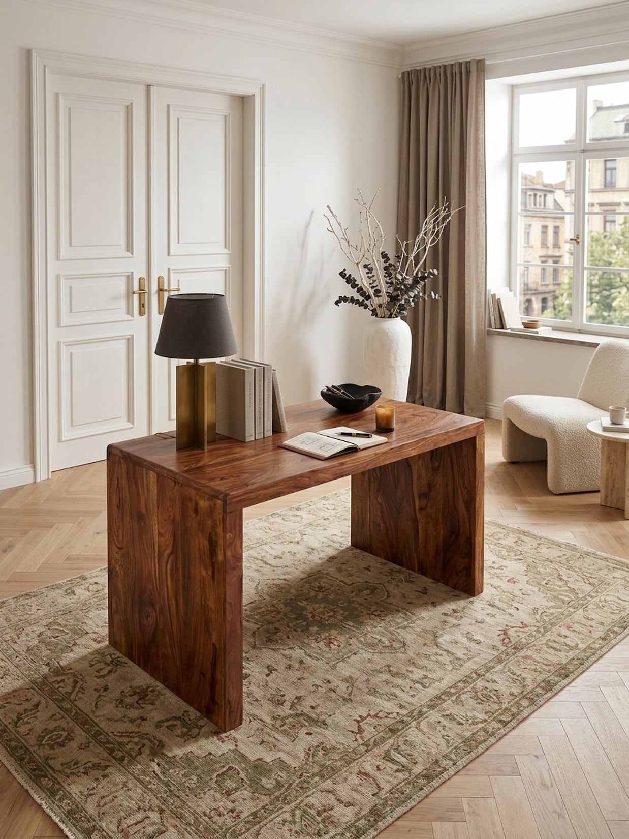 Schreibtisch Massivholz Ablage Landhausstil BOHA, Dunkelbraun 120x60x76 cm
