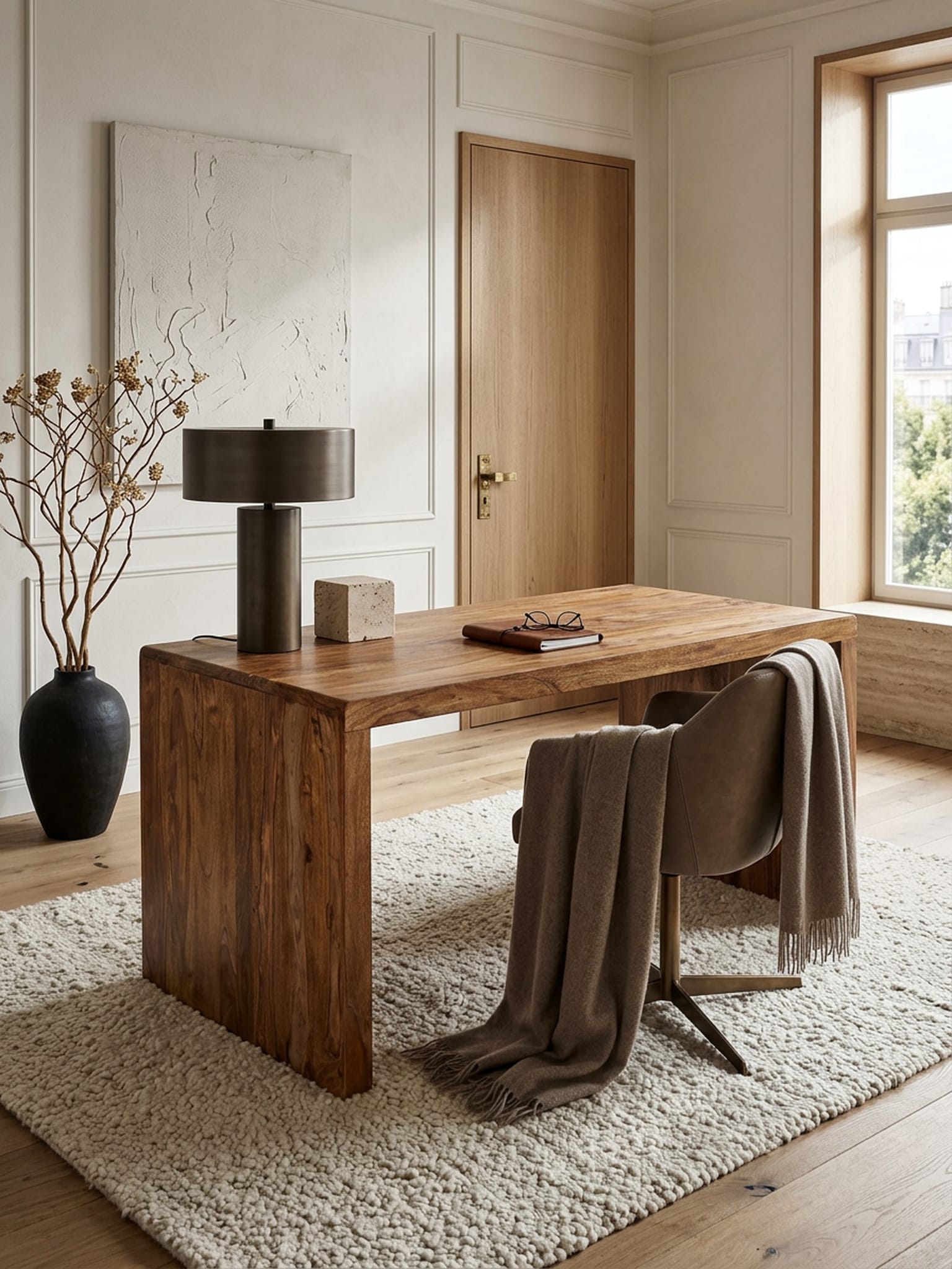 Schreibtisch Massivholz Ablage Landhausstil BOHA, Dunkelbraun 80x140x76 cm 