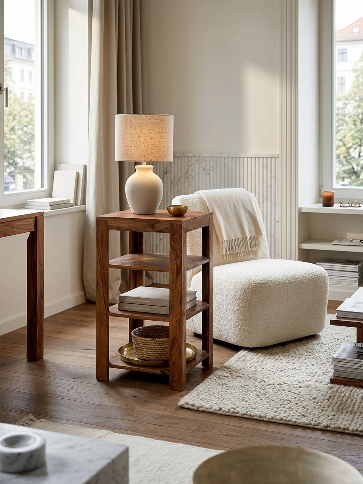 Regal Massivholz 4 Fächer Landhausstil MUMBAI, Dunkelbraun 44x44x80 cm
