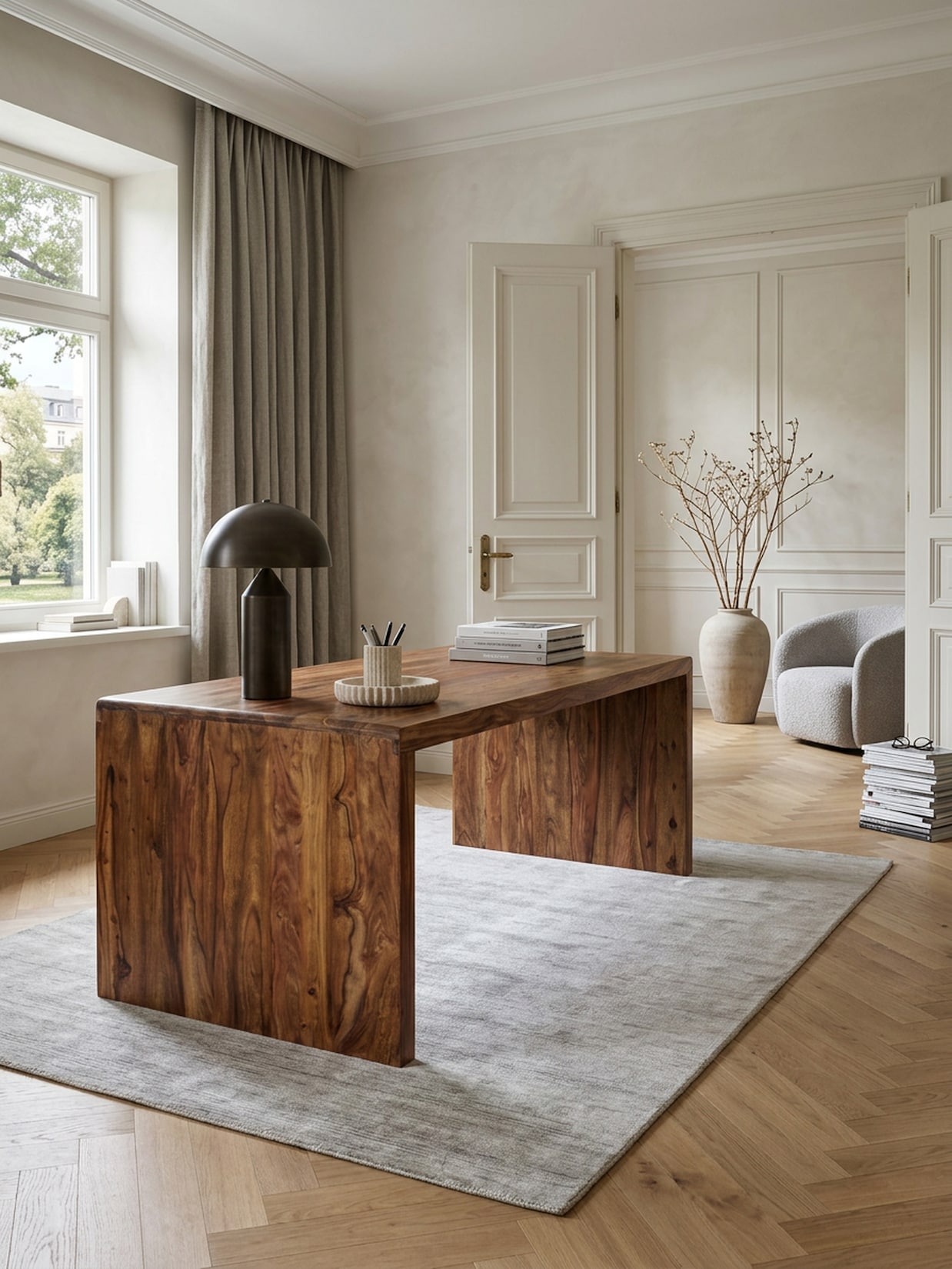 Schreibtisch Massivholz Ablage Landhausstil BOHA, Dunkelbraun 100x200x76 cm