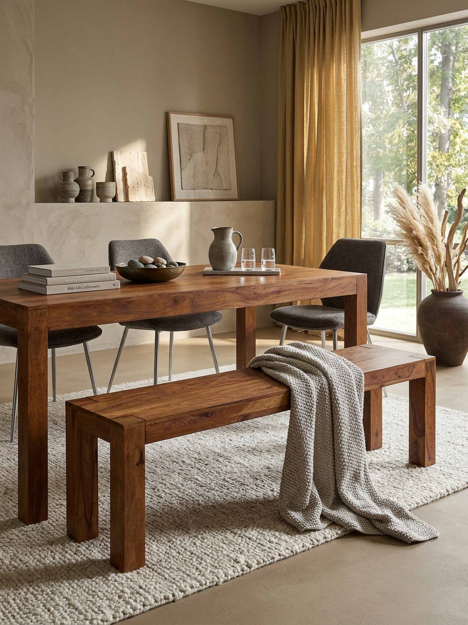 Esszimmerbank MUMBAI Massivholz Landhausstil, Dunkelbraun 120x35x45 cm 