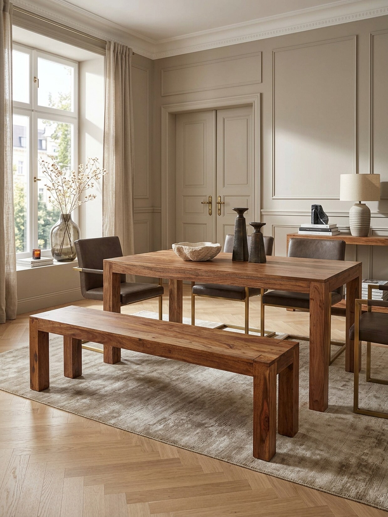 Esszimmerbank MUMBAI Massivholz Landhausstil, Dunkelbraun 180x35x45 cm
