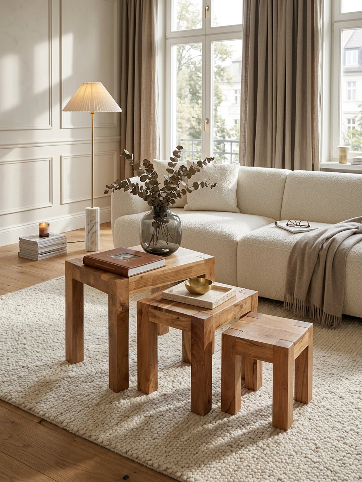 Beistelltisch 3er Set Massivholz Landhausstil MUMBAI, Akazie 36x50x45 cm