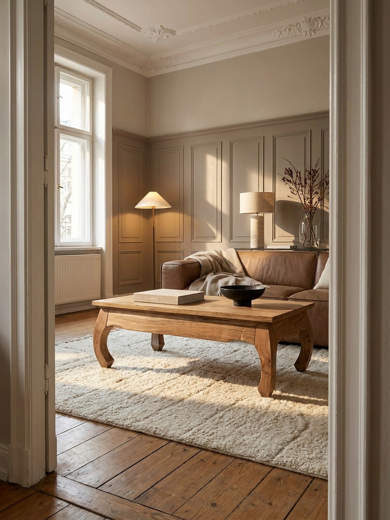 Couchtisch aus Massivholz im Landhausstil, nat&uuml;rliches Design, Akazie 60x110x40 cm 