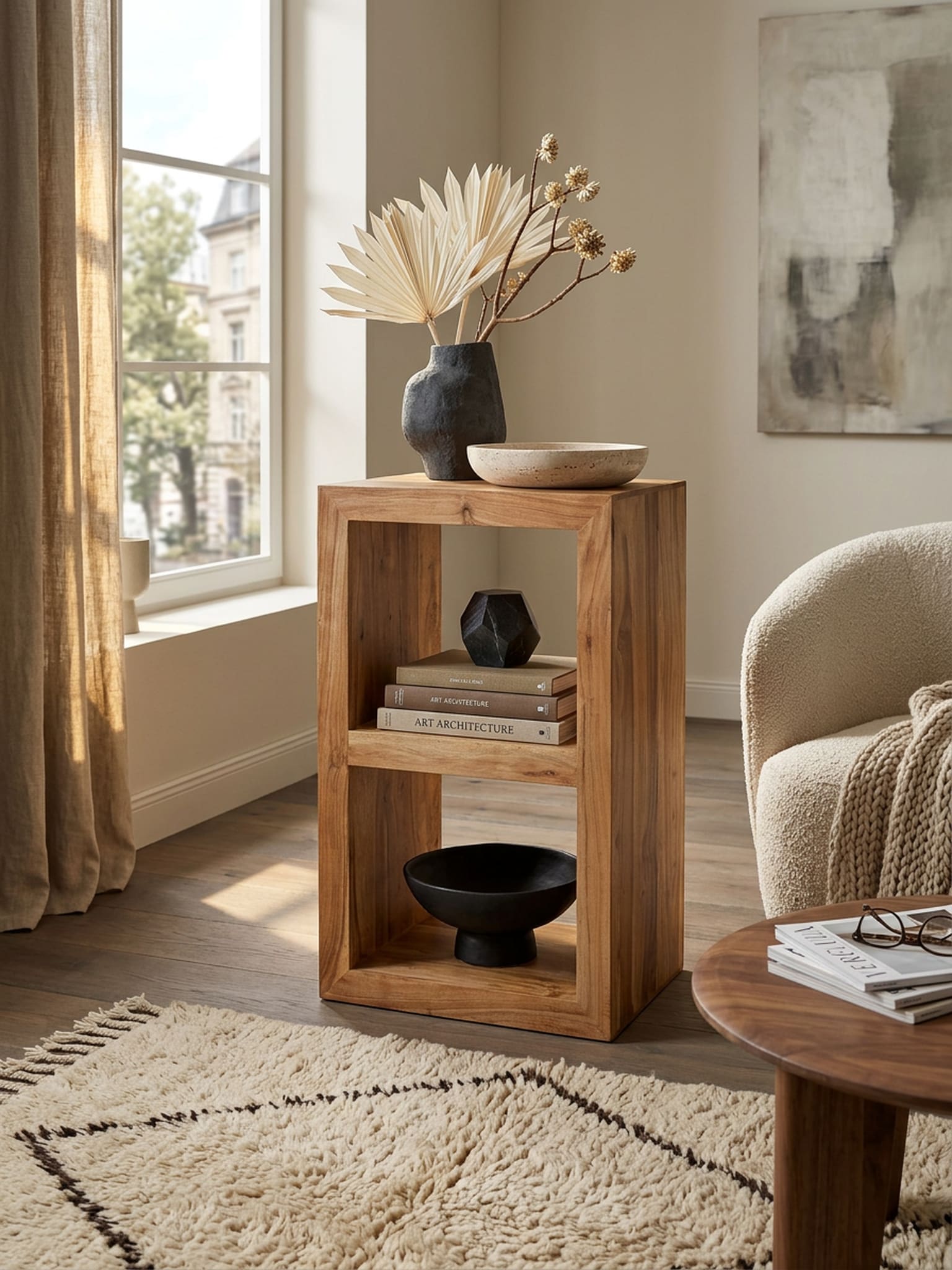 Regal Massivholz 2 B&ouml;den Landhausstil MUMBAI, Akazie 50x35x88 cm 