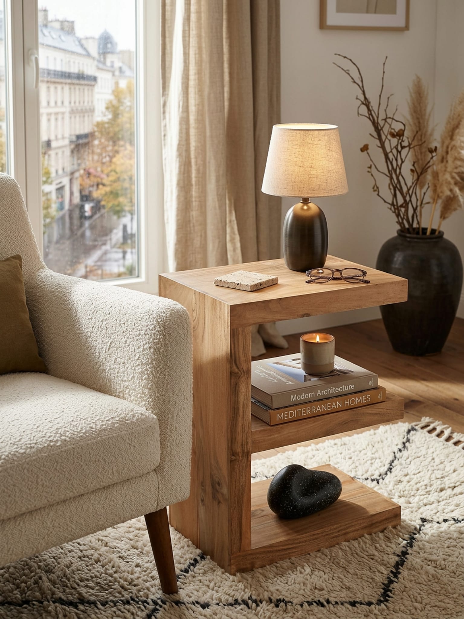 Beistelltisch Massivholz E Cube Landhausstil Design MUMBAI, Akazie 30x44x60 cm 