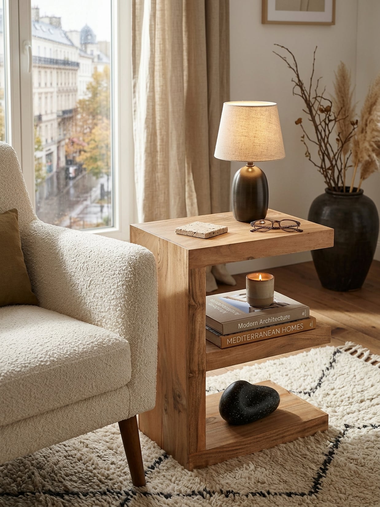 Beistelltisch Massivholz E Cube Landhausstil Design MUMBAI, Akazie 30x44x60 cm