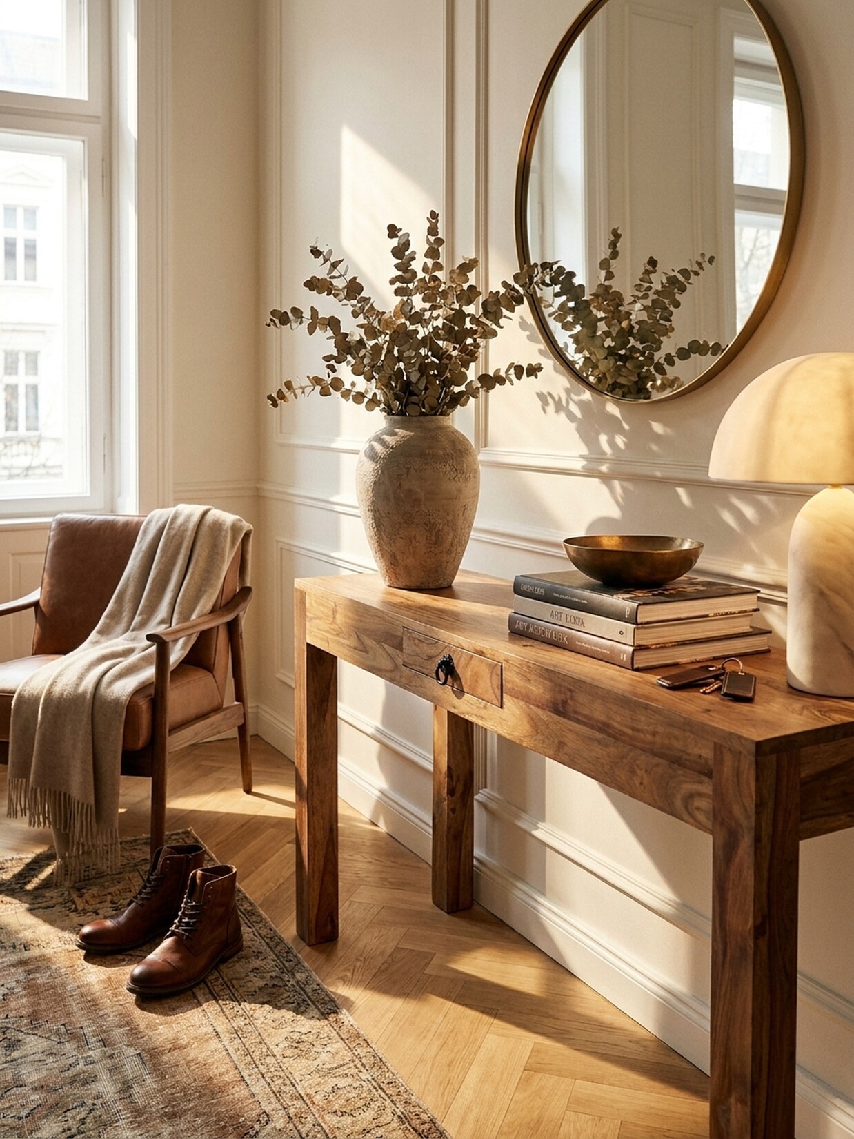 Konsolentisch Massivholz Schublade Landhausstil MUMBAI, Akazie 40x120x70 cm