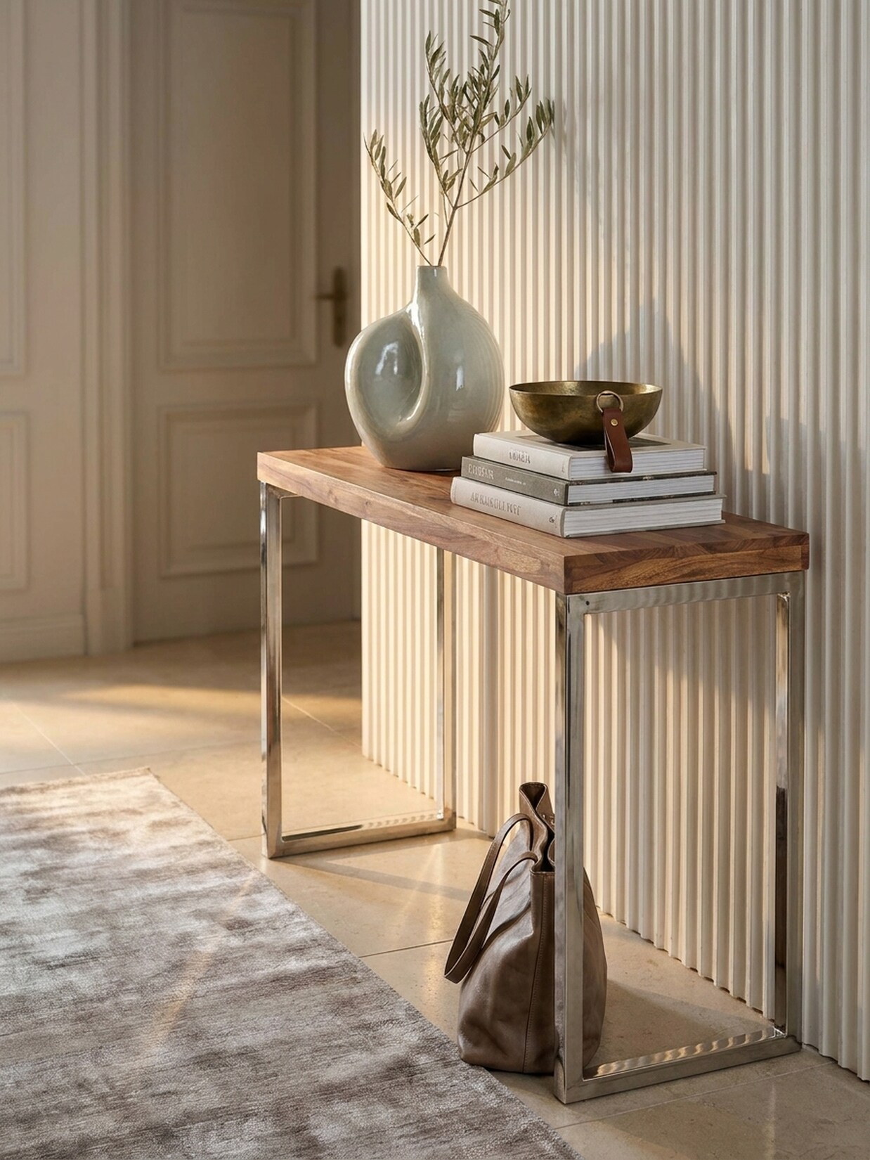 Konsolentisch Massivholz Metallbeine Landhausstil GUNA, Akazie 45x120x77 cm