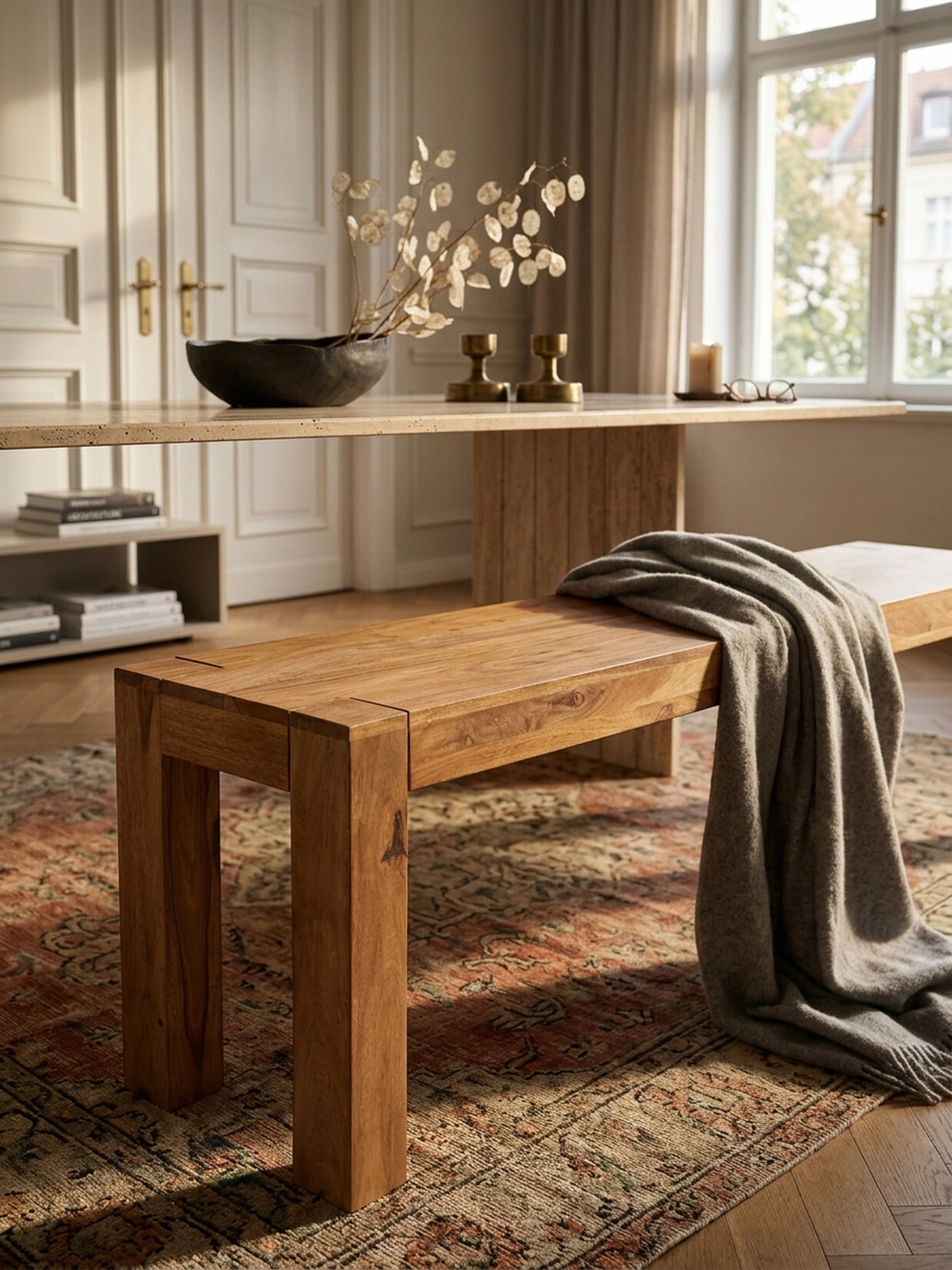 Esszimmerbank MUMBAI Massivholz Landhausstil, Akazie 160x35x45 cm