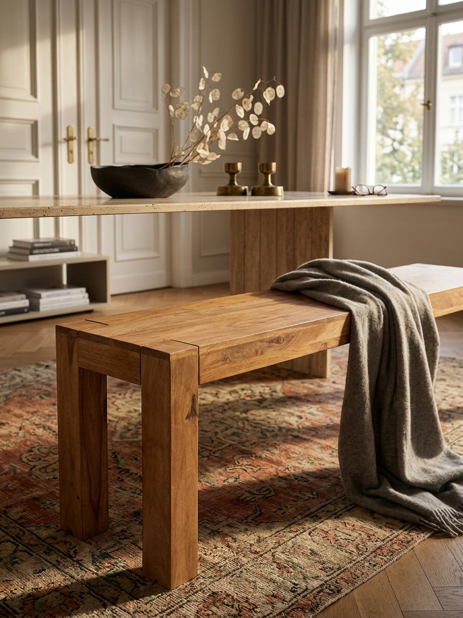 Esszimmerbank MUMBAI Massivholz Landhausstil, Akazie 120x35x45 cm 