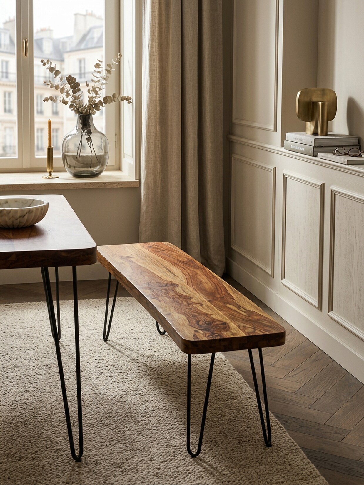 Esszimmerbank BAGLI Massivholz Landhausstil, Dunkelbraun 120x40x45 cm