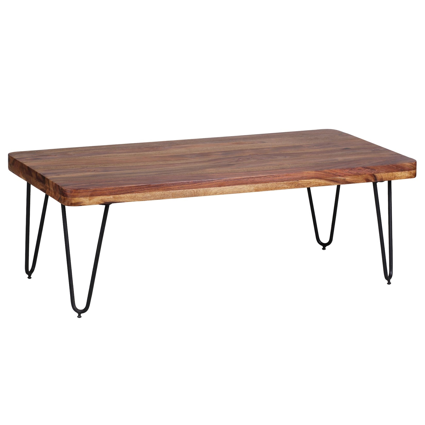 Couchtisch BAGLI aus Massivholz mit Design Metallbeinen im Landhaus-Stil, Dunkelbraun 60x115x40 cm