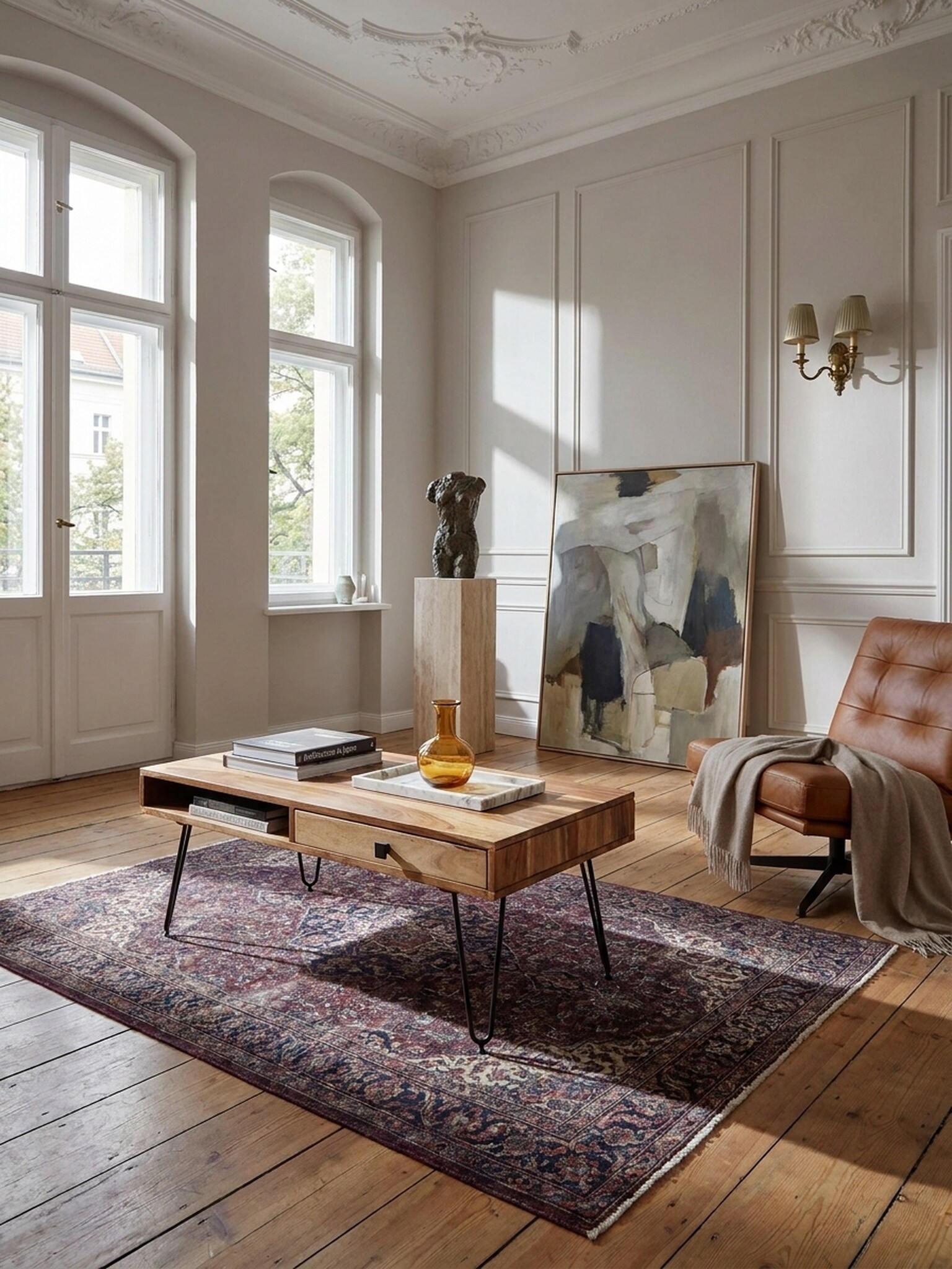 Couchtisch Massivholz mit Metallbeinen im Landhausstil, Akazie 60x110x40 cm 