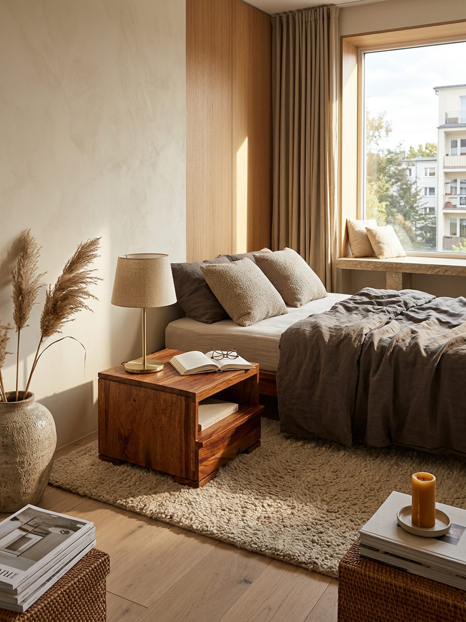 Nachttisch Massivholz Schublade Ablage Landhausstil MUMBAI, Dunkelbraun 40x40x30 cm 