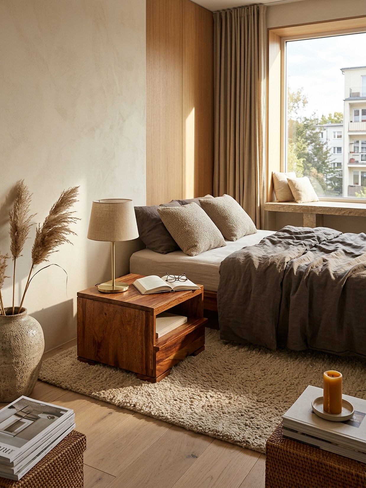 Nachttisch Massivholz Schublade Ablage Landhausstil MUMBAI, Dunkelbraun 40x40x30 cm