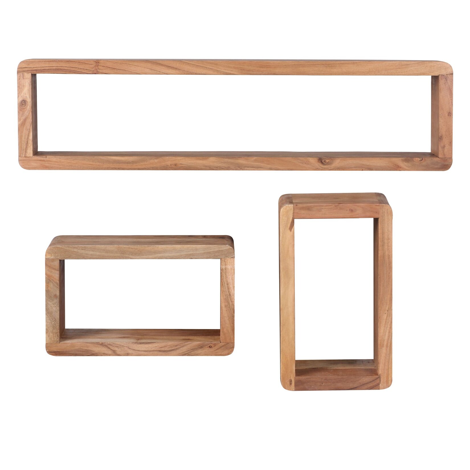 Wandregal Set BOHA Massivholz Viereckig Landhausstil, Akazie 80x15x20 cm