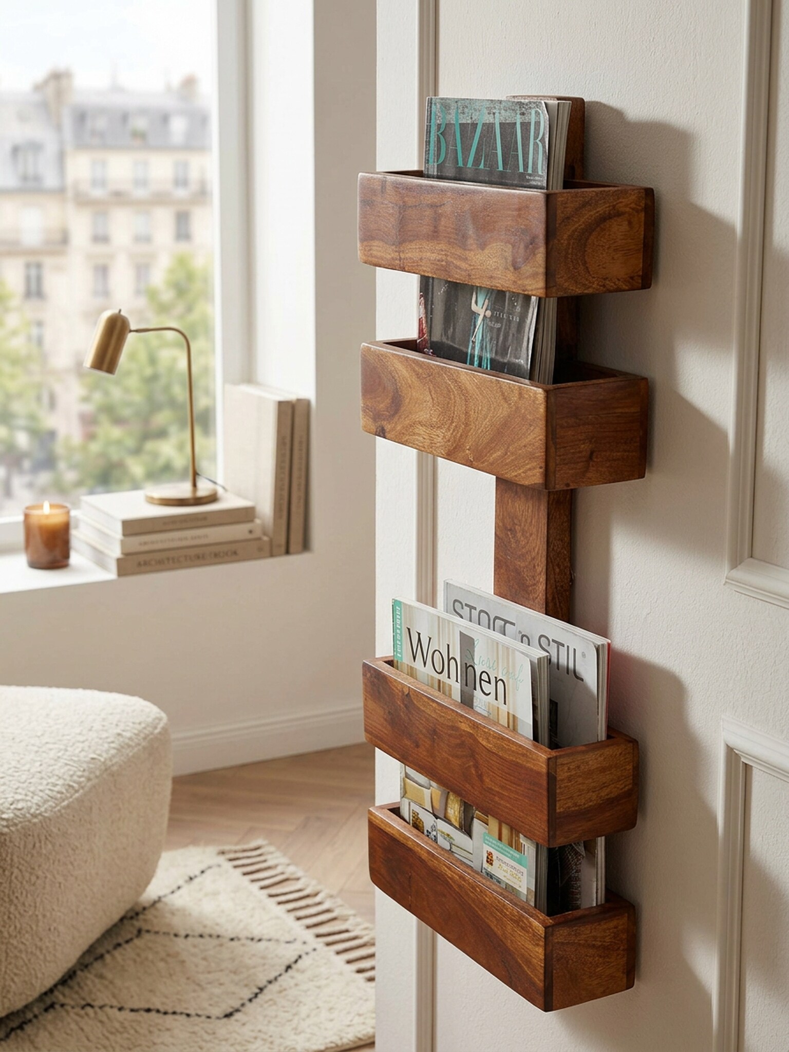 Zeitungsst&auml;nder MUMBAI Massivholz mit 2 F&auml;chern Landhausstil, Dunkelbraun 30x10x72 cm 