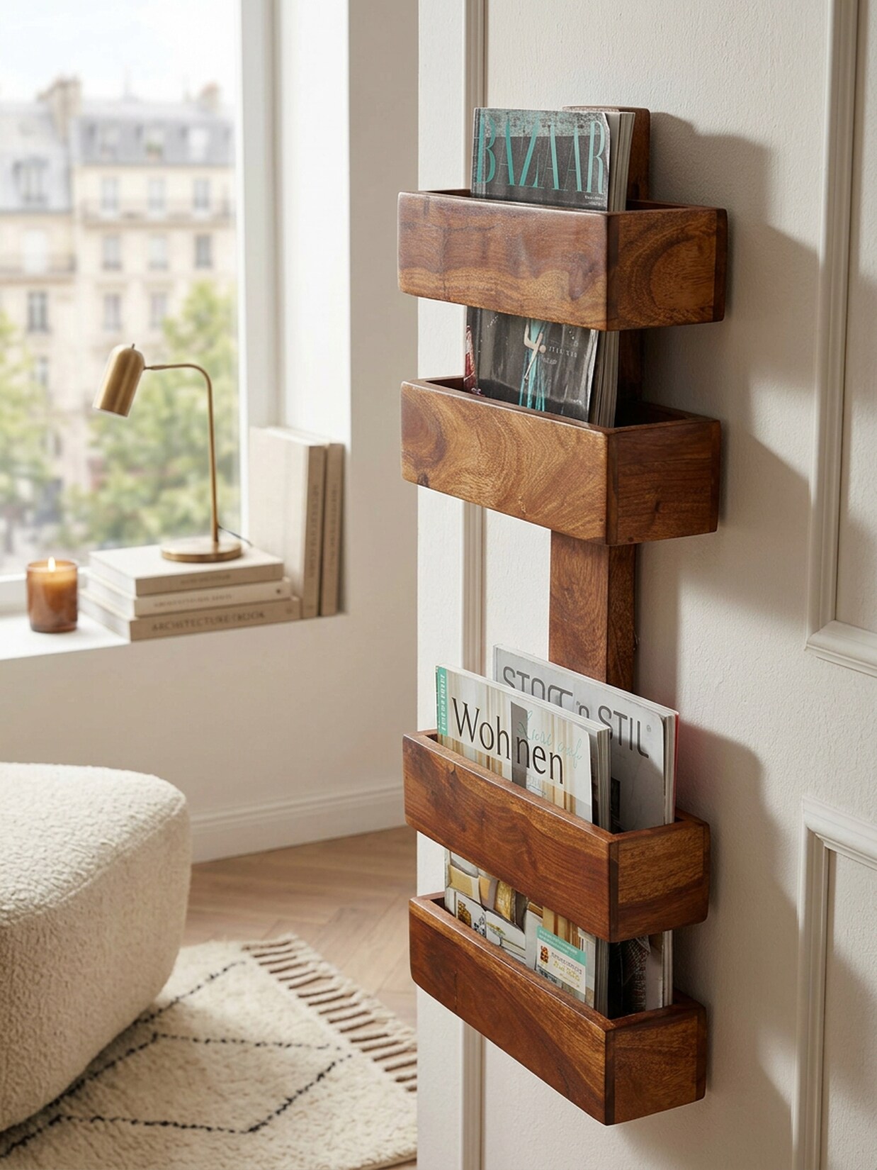 Zeitungsständer MUMBAI Massivholz mit 2 Fächern Landhausstil, Dunkelbraun 30x10x72 cm