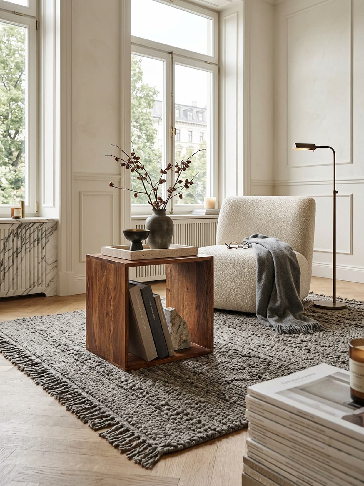 Beistelltisch Massivholz Cube Regal Landhausstil MUMBAI, Dunkelbraun 43x33x43 cm