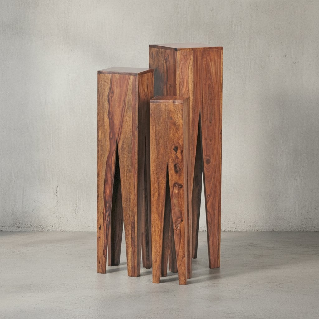 Beistelltisch 3er Set Massivholz Quadratisch Modern, Dunkelbraun 25x25x100 cm