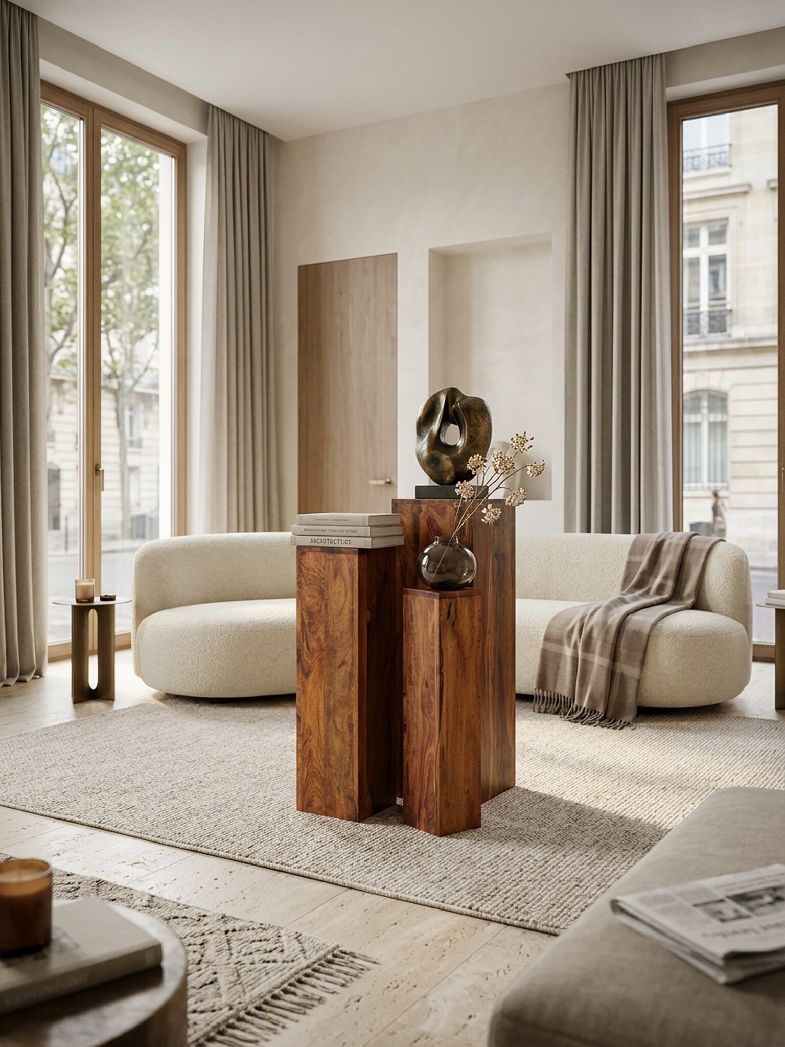 Beistelltisch 3er Set Massivholz Quadratisch Modern Säulenform, Dunkelbraun 24x24x85 cm