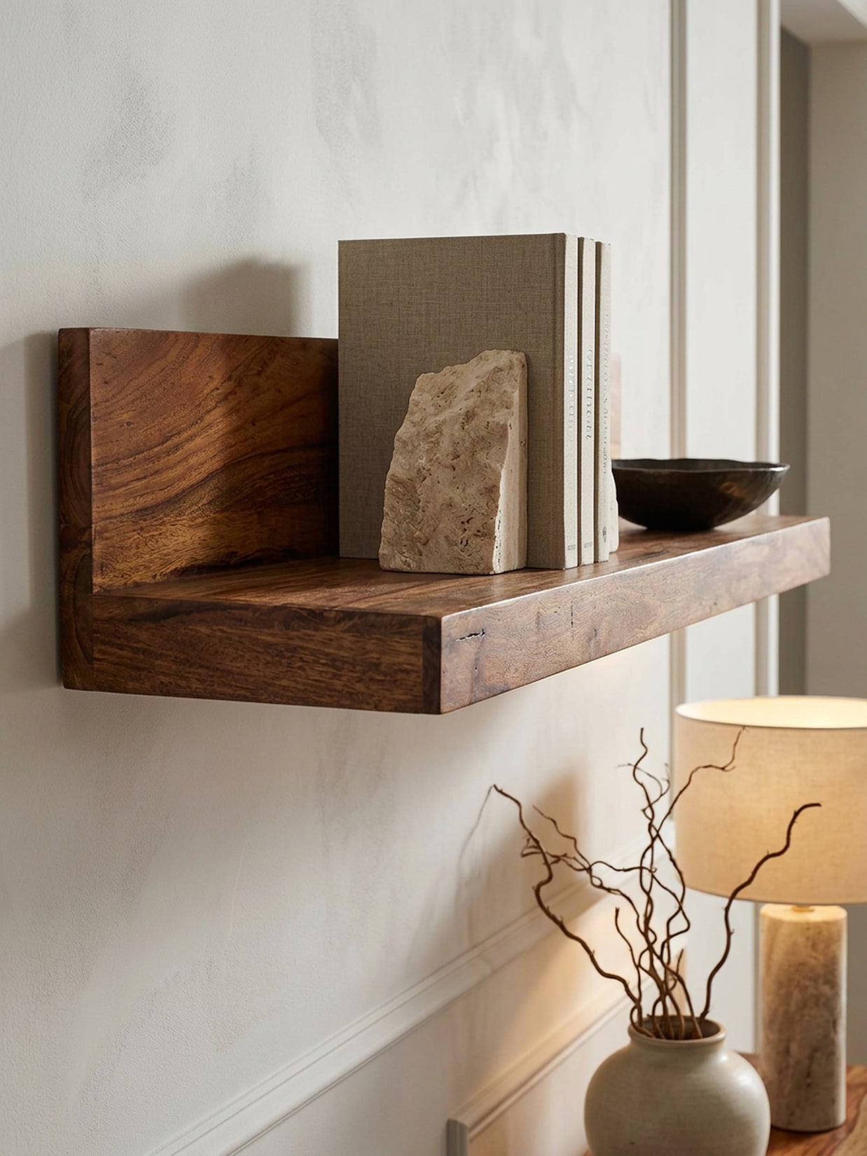 Wandregal MUMBAI Massivholz Hängend Landhausstil, Dunkelbraun 80x23x17 cm