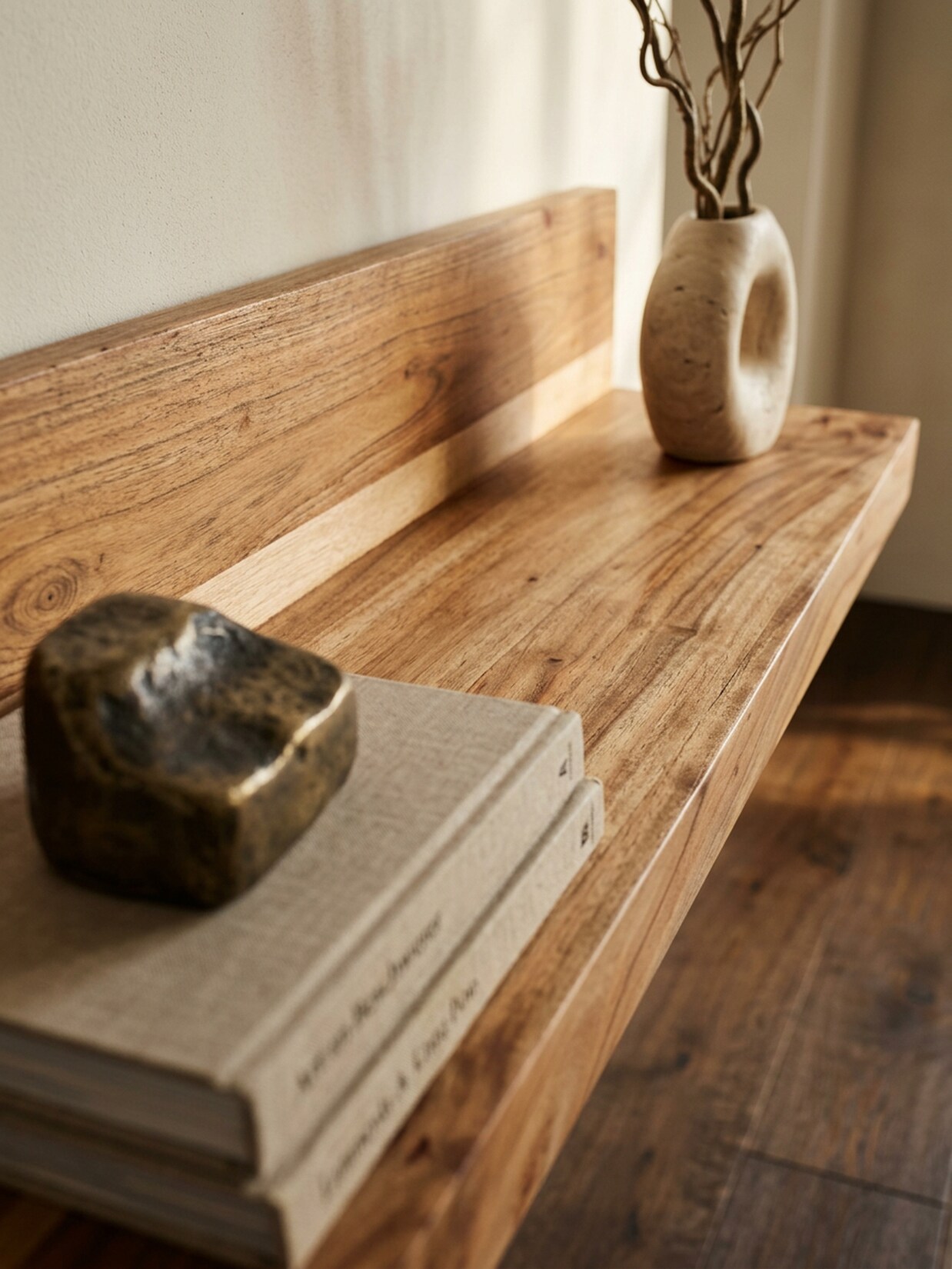 Wandregal MUMBAI Massivholz Hängend Landhausstil, Akazie 80x23x17 cm