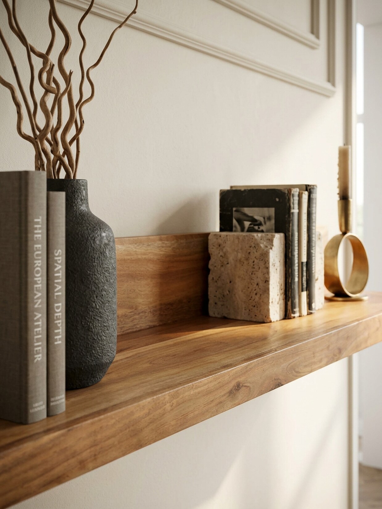 Wandregal MUMBAI Massivholz Hängend Landhausstil, Akazie 110x24x17 cm
