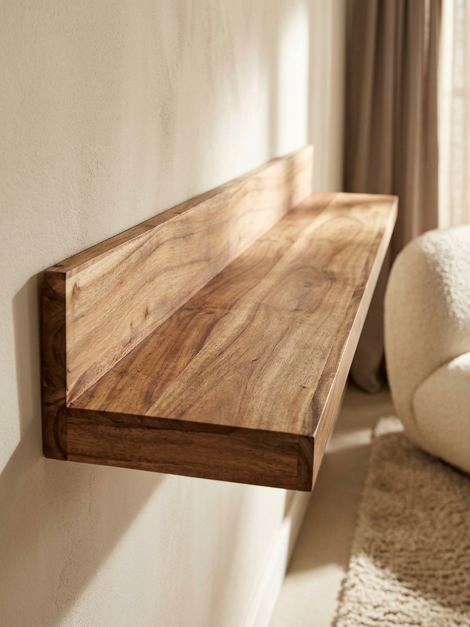 Wandregal MUMBAI Massivholz H&auml;ngend Landhausstil, Akazie 160x24x17 cm 