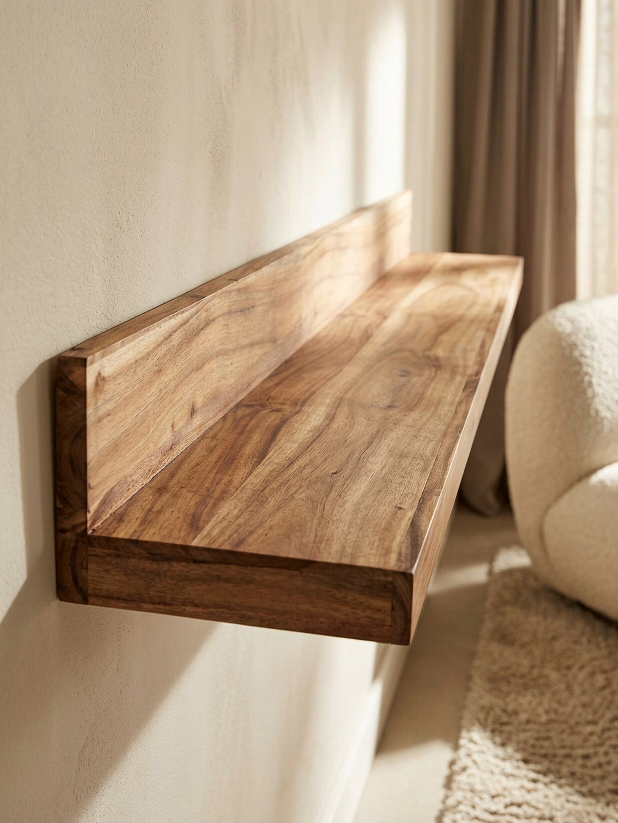 Wandregal MUMBAI Massivholz Hängend Landhausstil, Akazie 160x24x17 cm