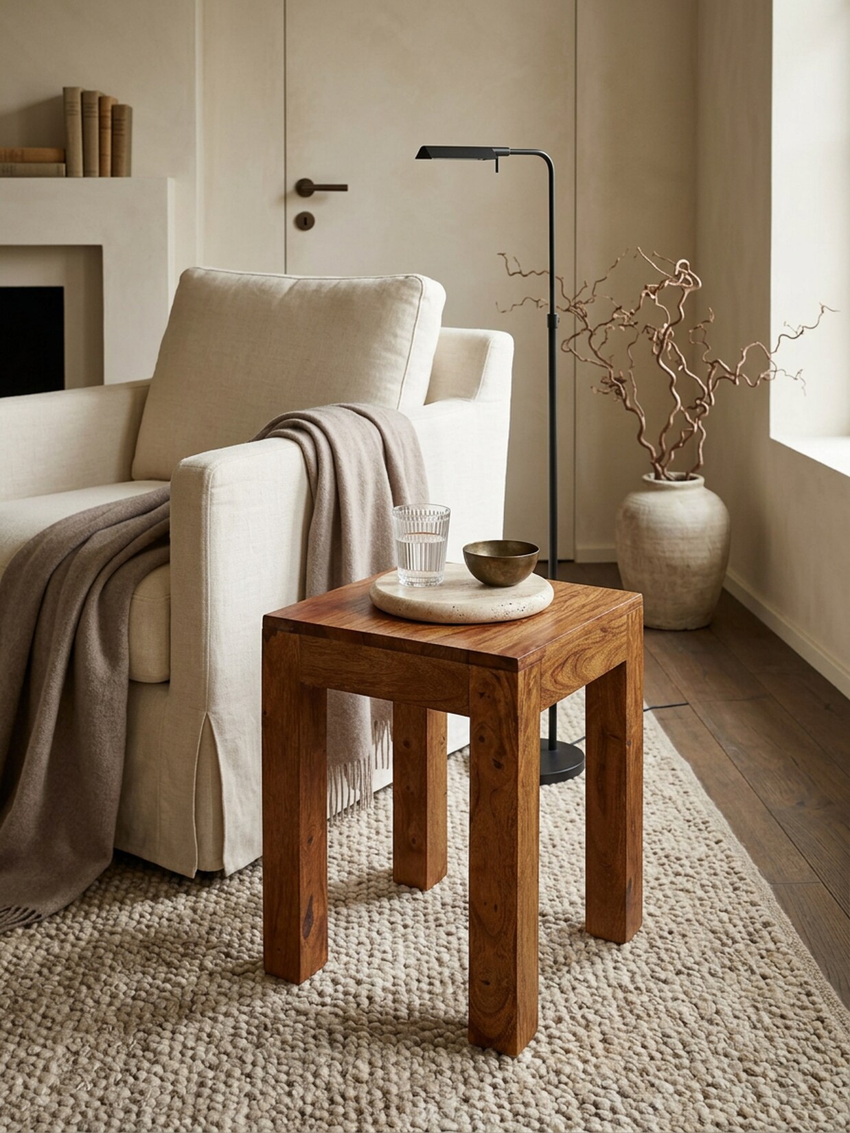 Beistelltisch Massivholz Landhausstil Design MUMBAI, Dunkelbraun 35x35x45 cm