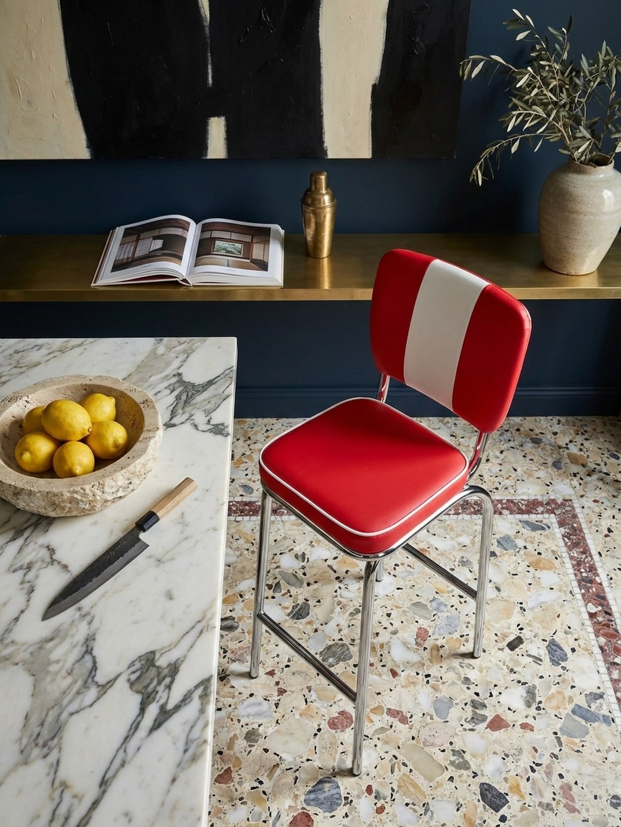 Barhocker Retro 50er Jahre Dinerstil Weiß, Rot 40x38x110 cm