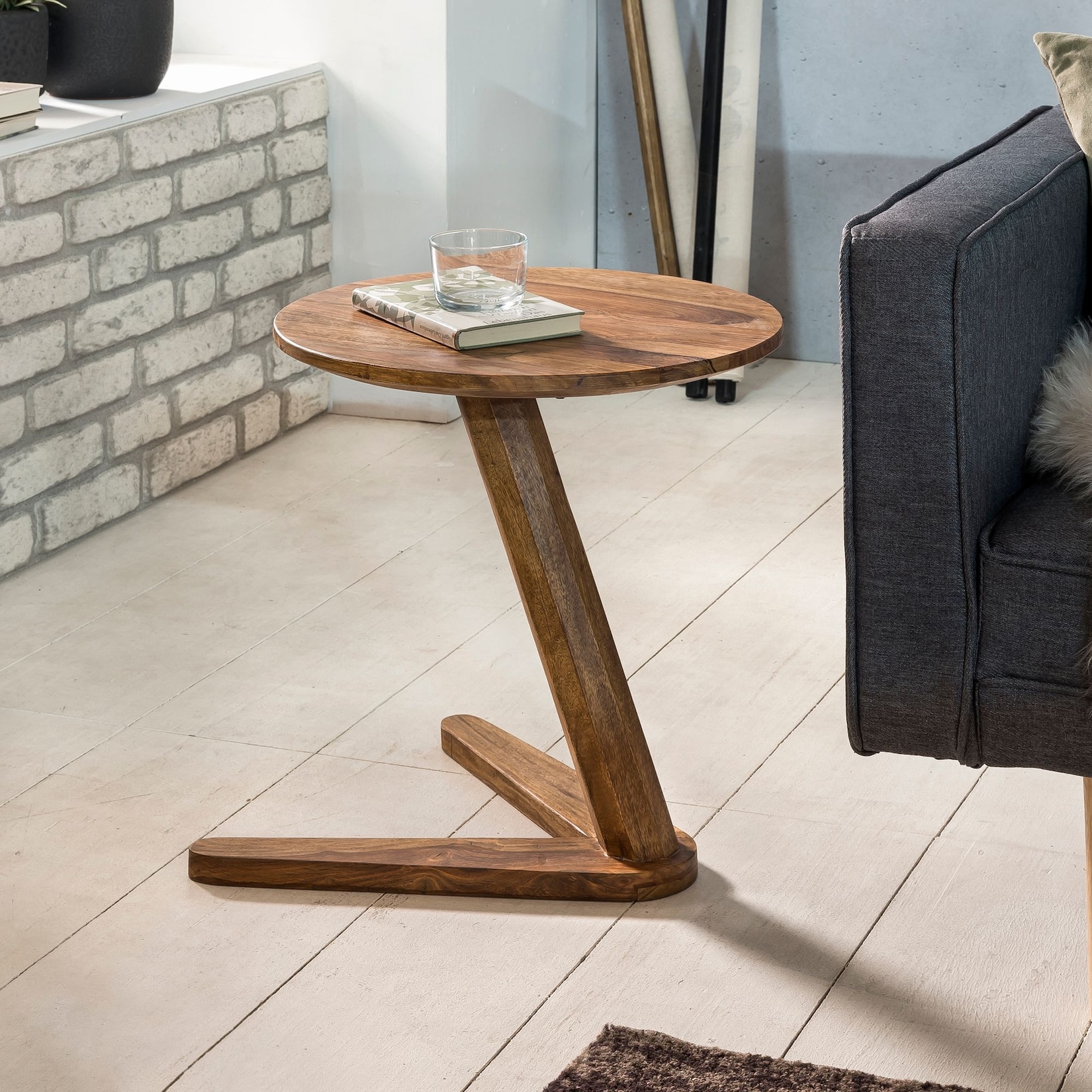 Beistelltisch – Rund Massivholz Natur 45x45 cm Landhaus