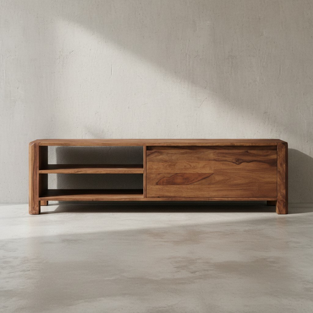 TV-Lowboard Massivholz, Landhausstil, Ablagef&auml;cher, Dunkelbraun 140x35x40 cm 
