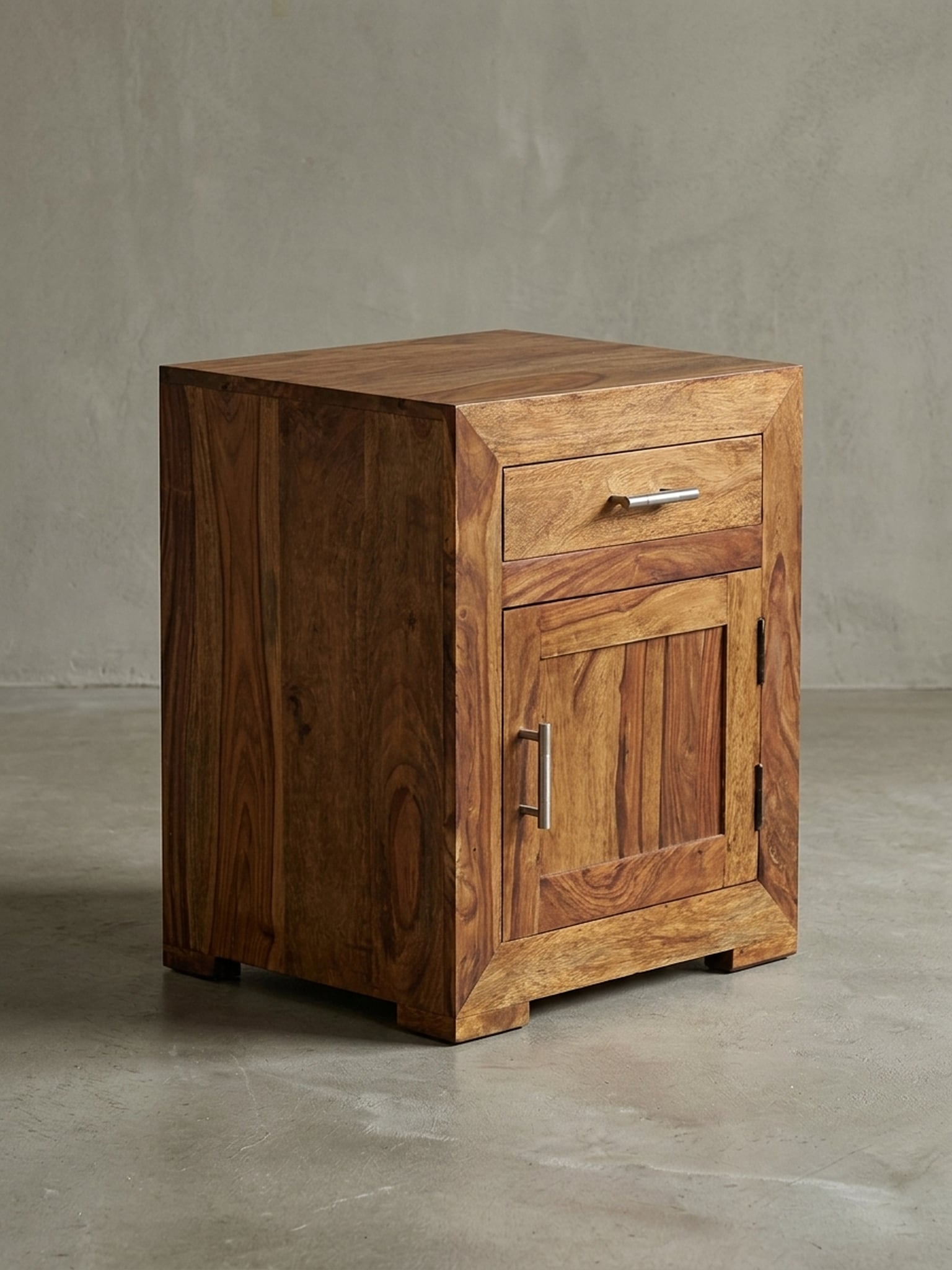 Nachttisch Massivholz Schublade T&uuml;r Boxspringbett MUMBAI, Dunkelbraun 50x40x60 cm 