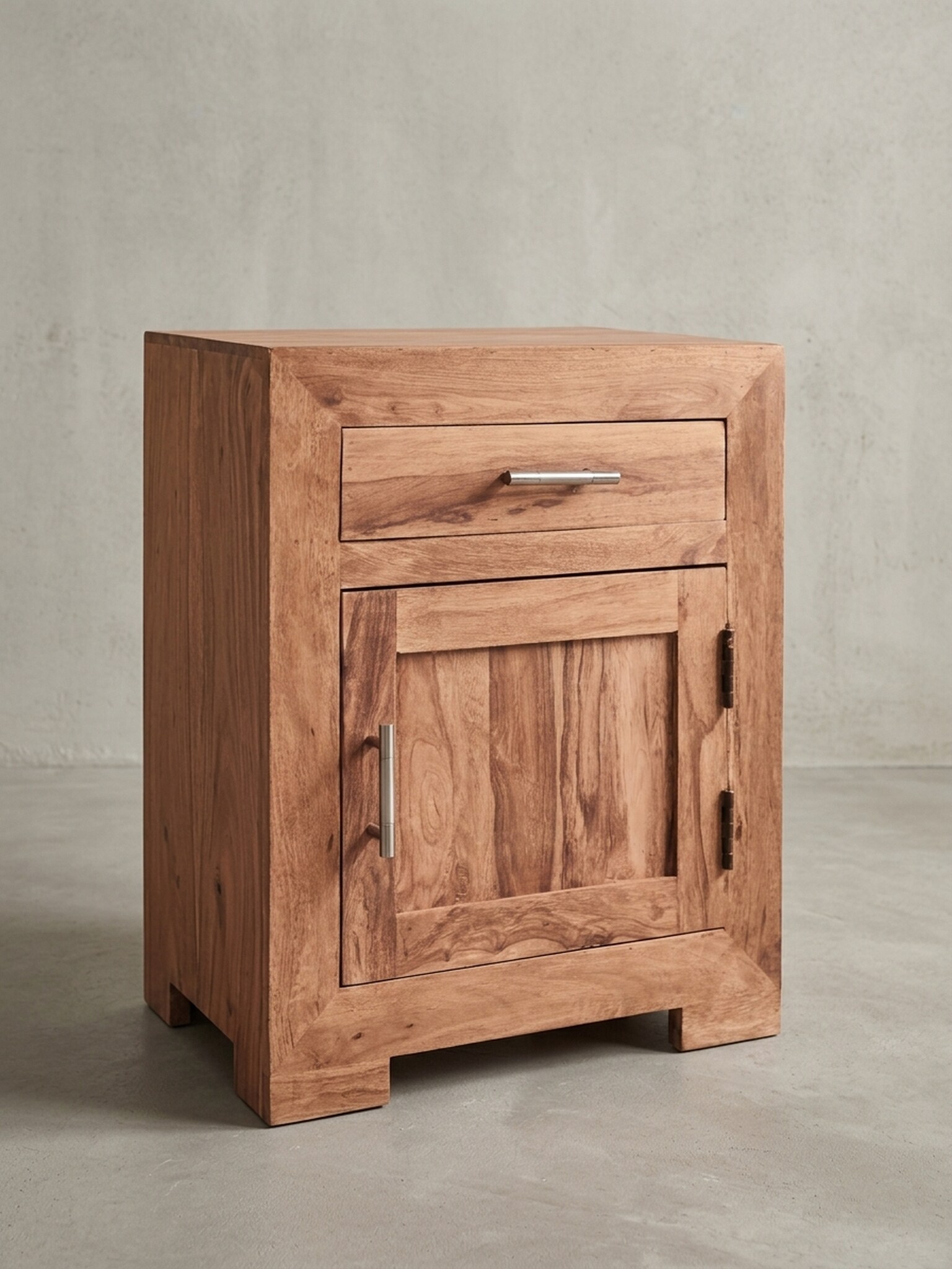 Nachttisch Massivholz Schublade T&uuml;r Boxspringbett MUMBAI, Akazie 50x40x60 cm 