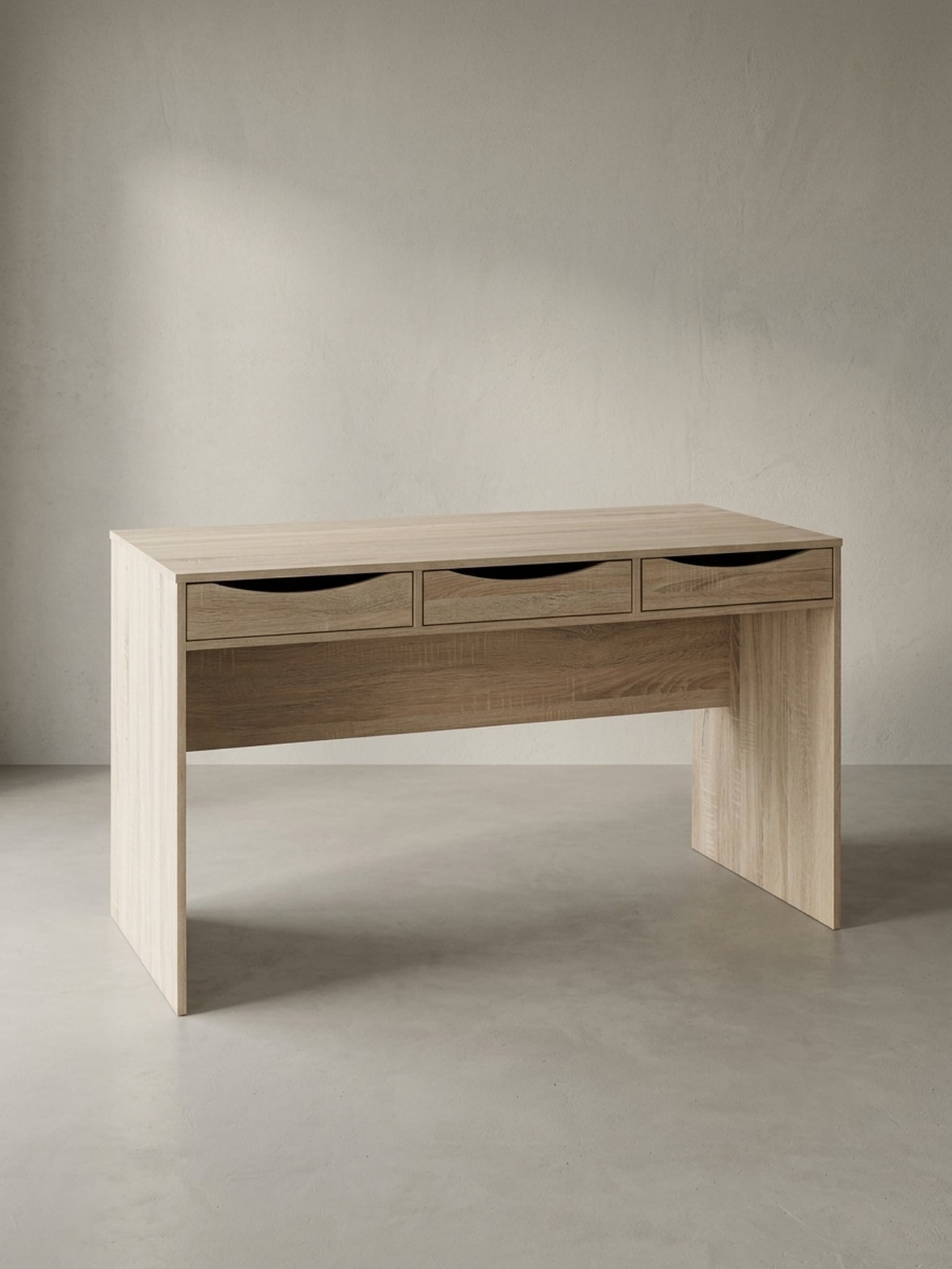 Schreibtisch &ndash; Sonoma Eiche, 120 cm, 3 Schubladen, kompakt, modern 