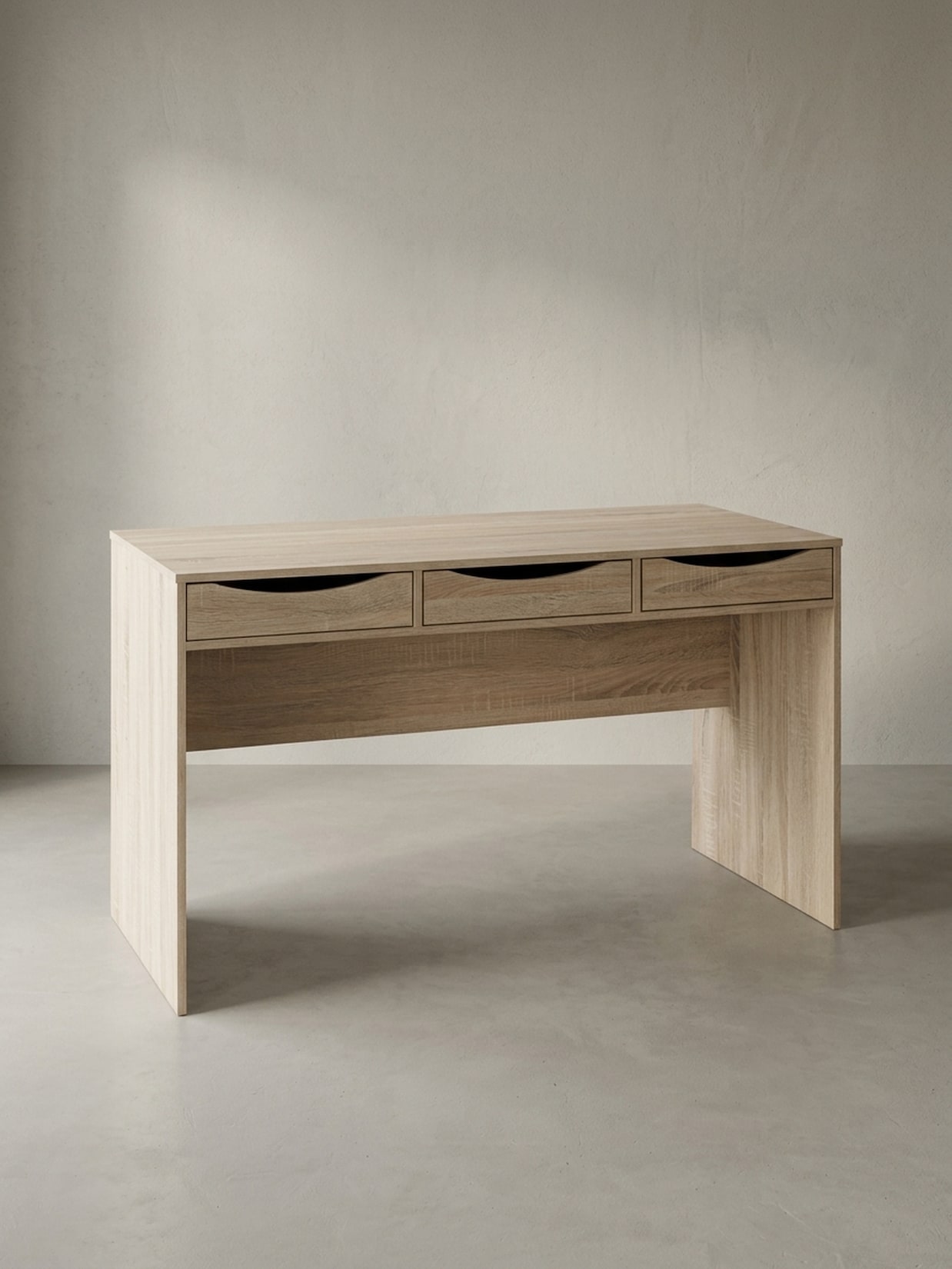Schreibtisch – Sonoma Eiche, 120 cm, 3 Schubladen, kompakt, modern
