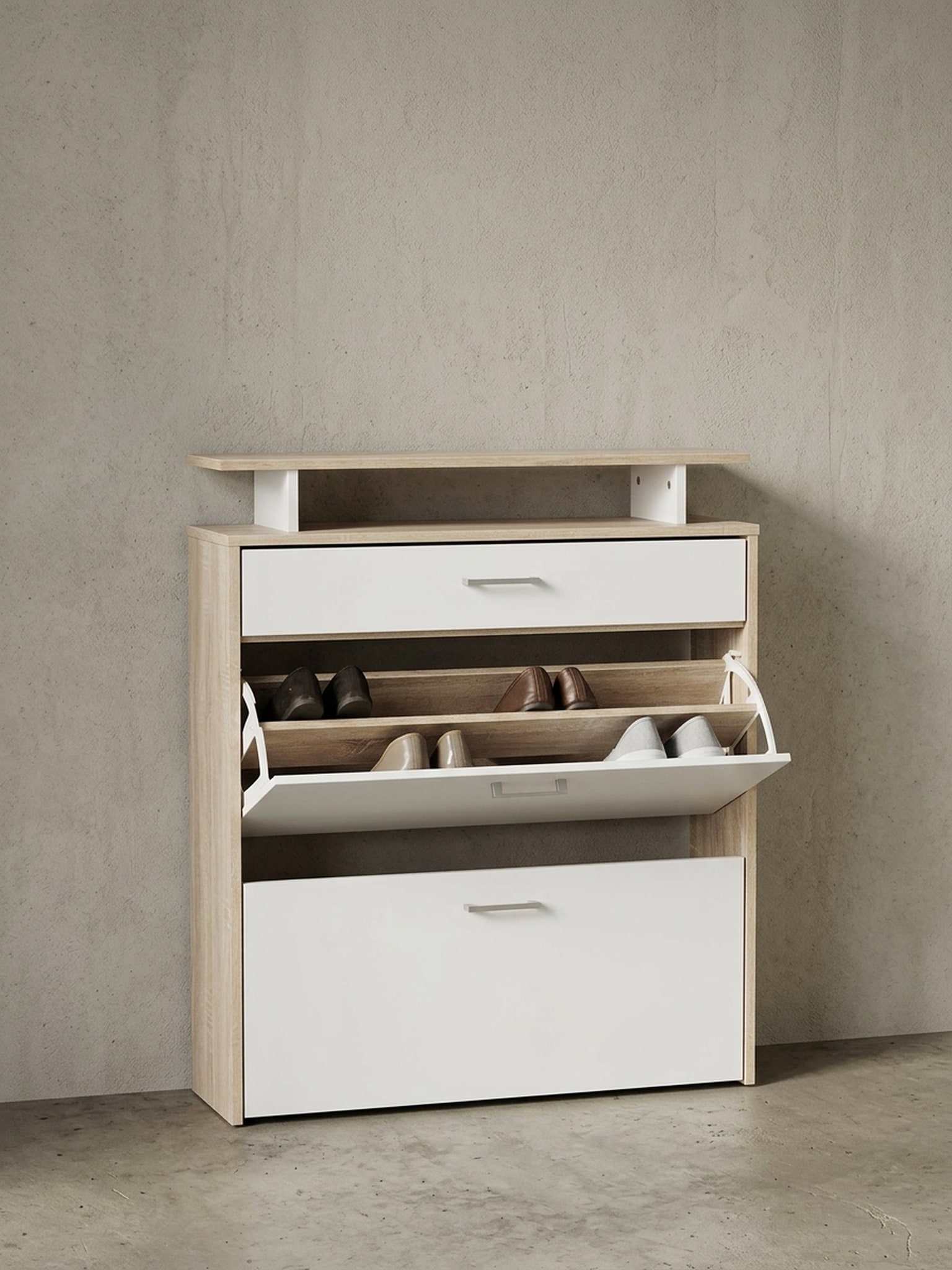 Schuhkipper &ndash; Sonoma Eiche, 80x95x24 cm, schmal, modern, mit Schublade 