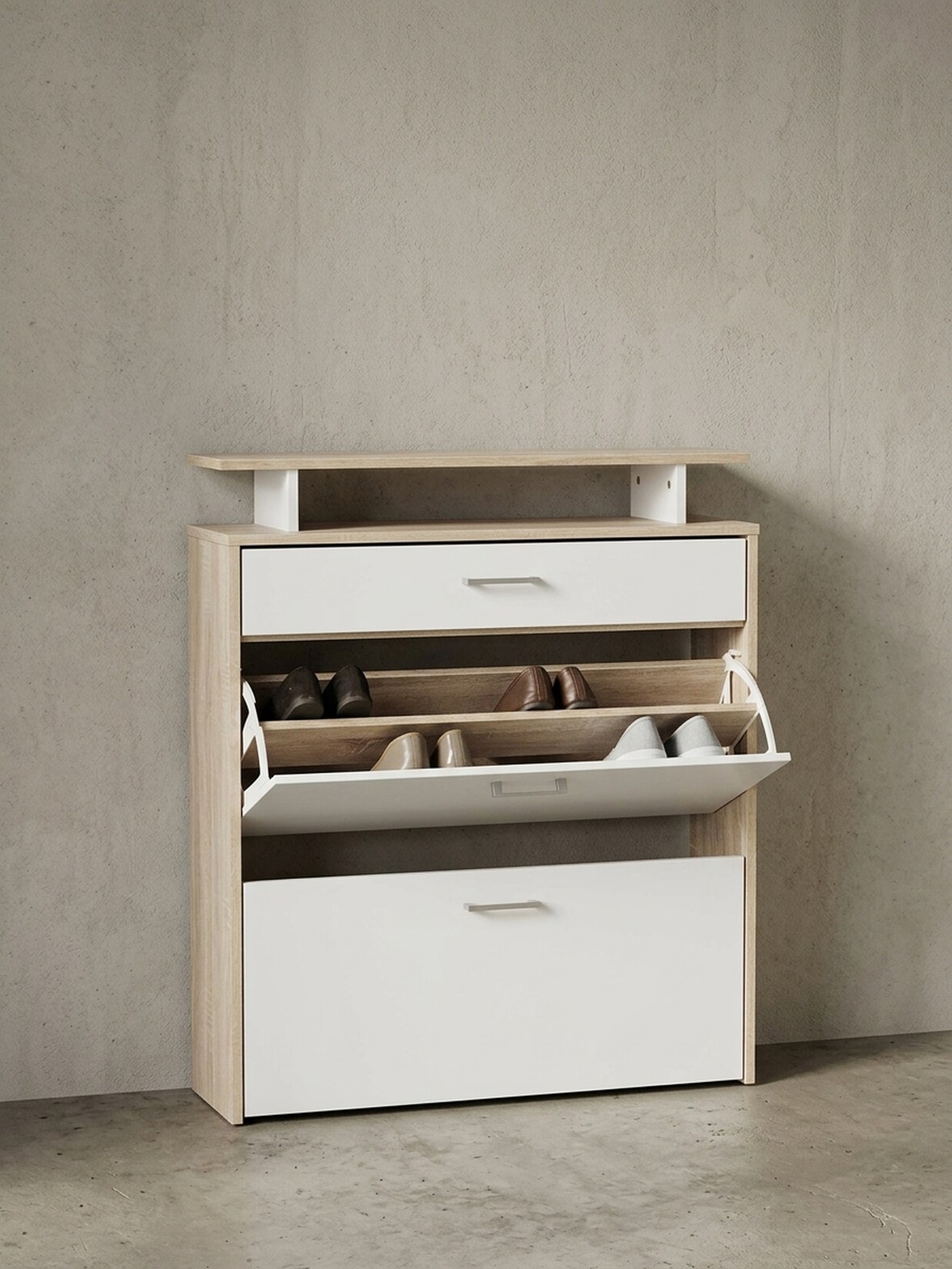 Schuhkipper – Sonoma Eiche, 80x95x24 cm, schmal, modern, mit Schublade